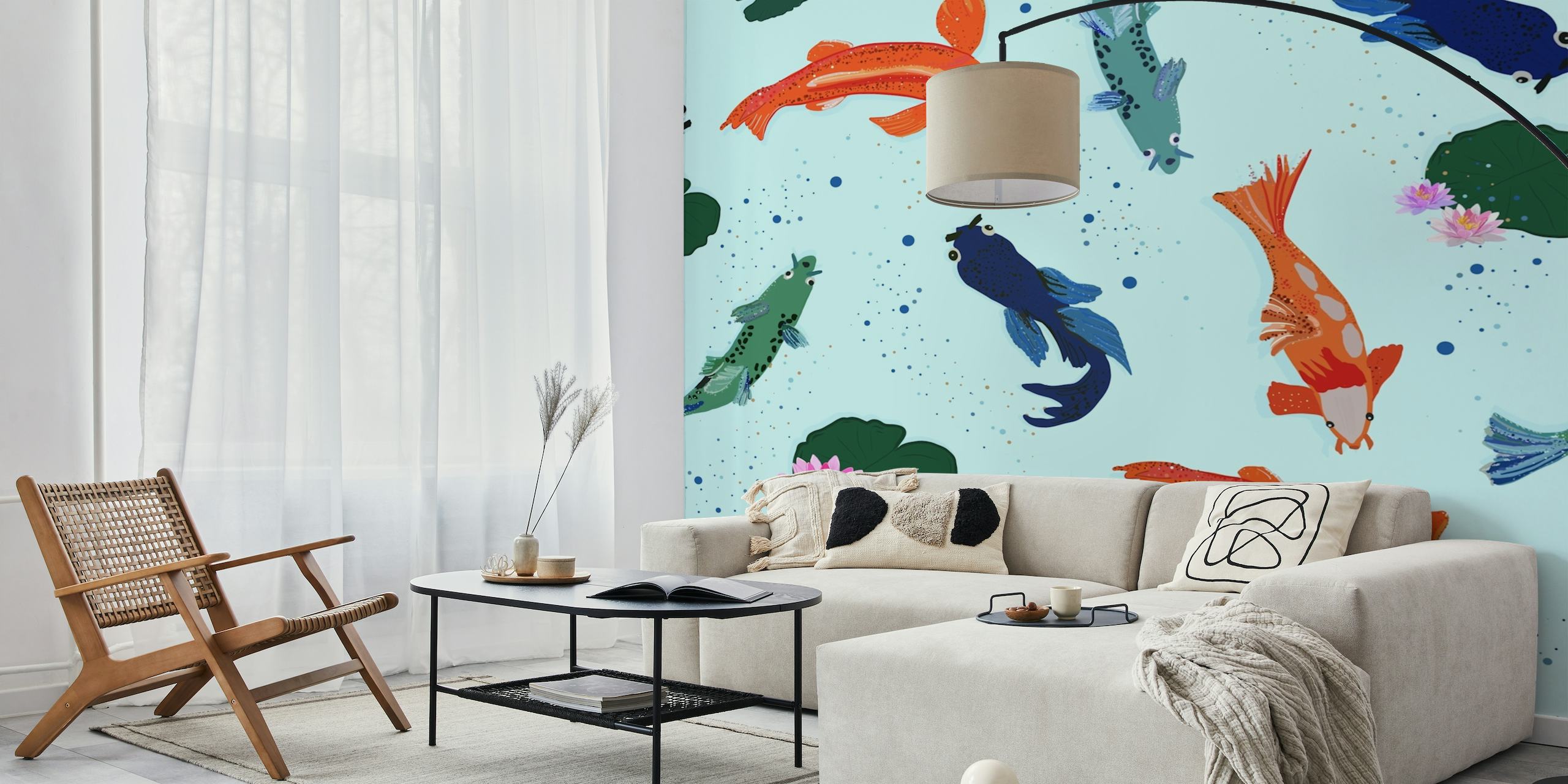 Koi fishes sea creatures blue wallpaper