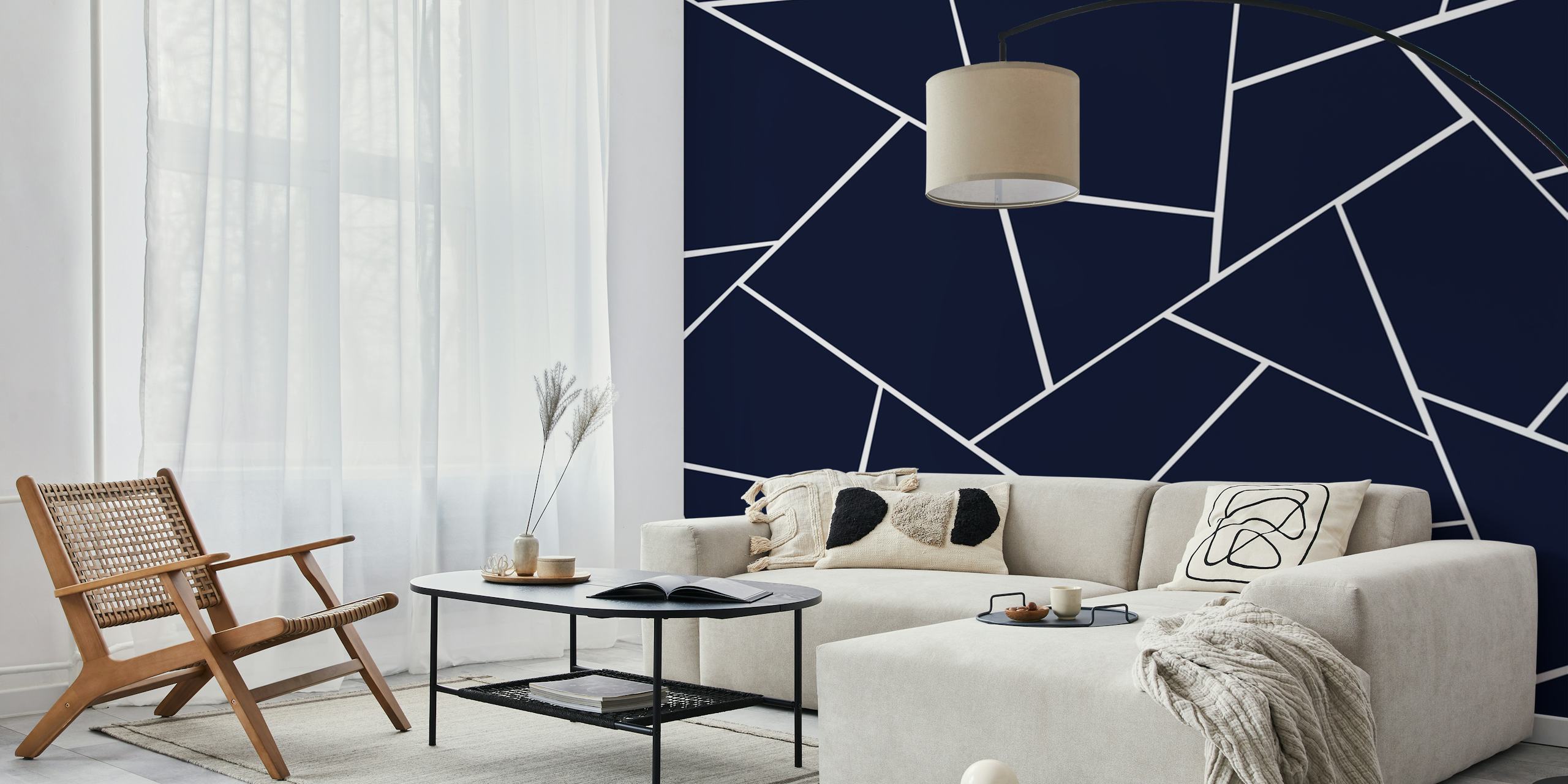 Navy blue geometric pattern with white lines wallpaper