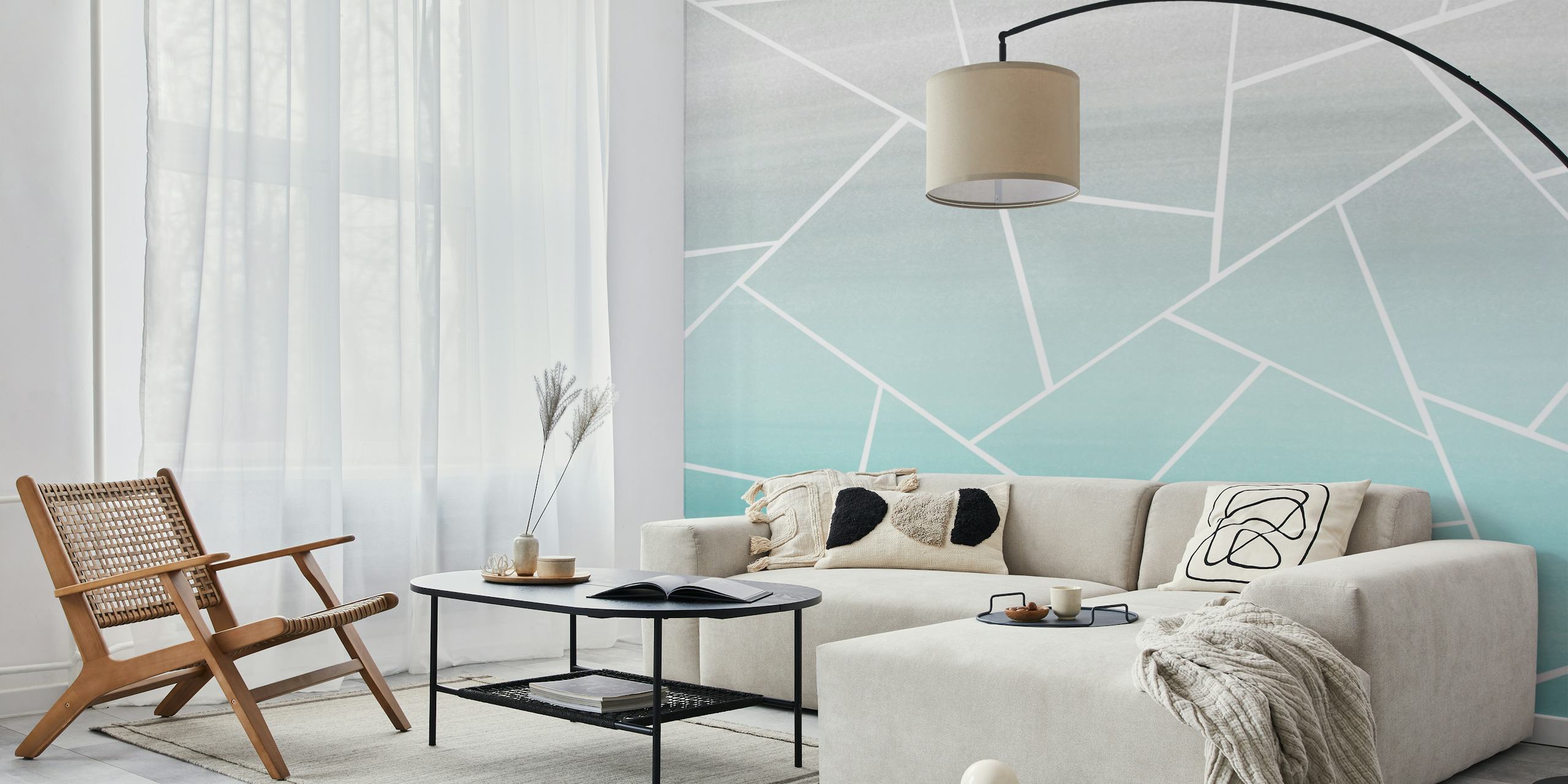 Tapeta Teal Watercolor Geometric w pokoju