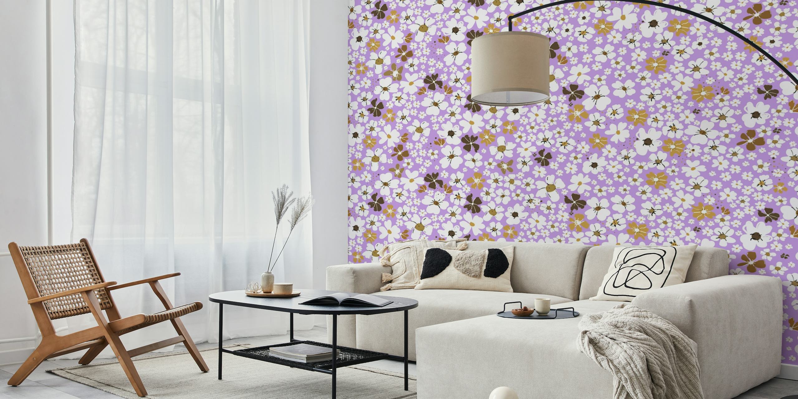 Daisies ditsy lilac wallpaper