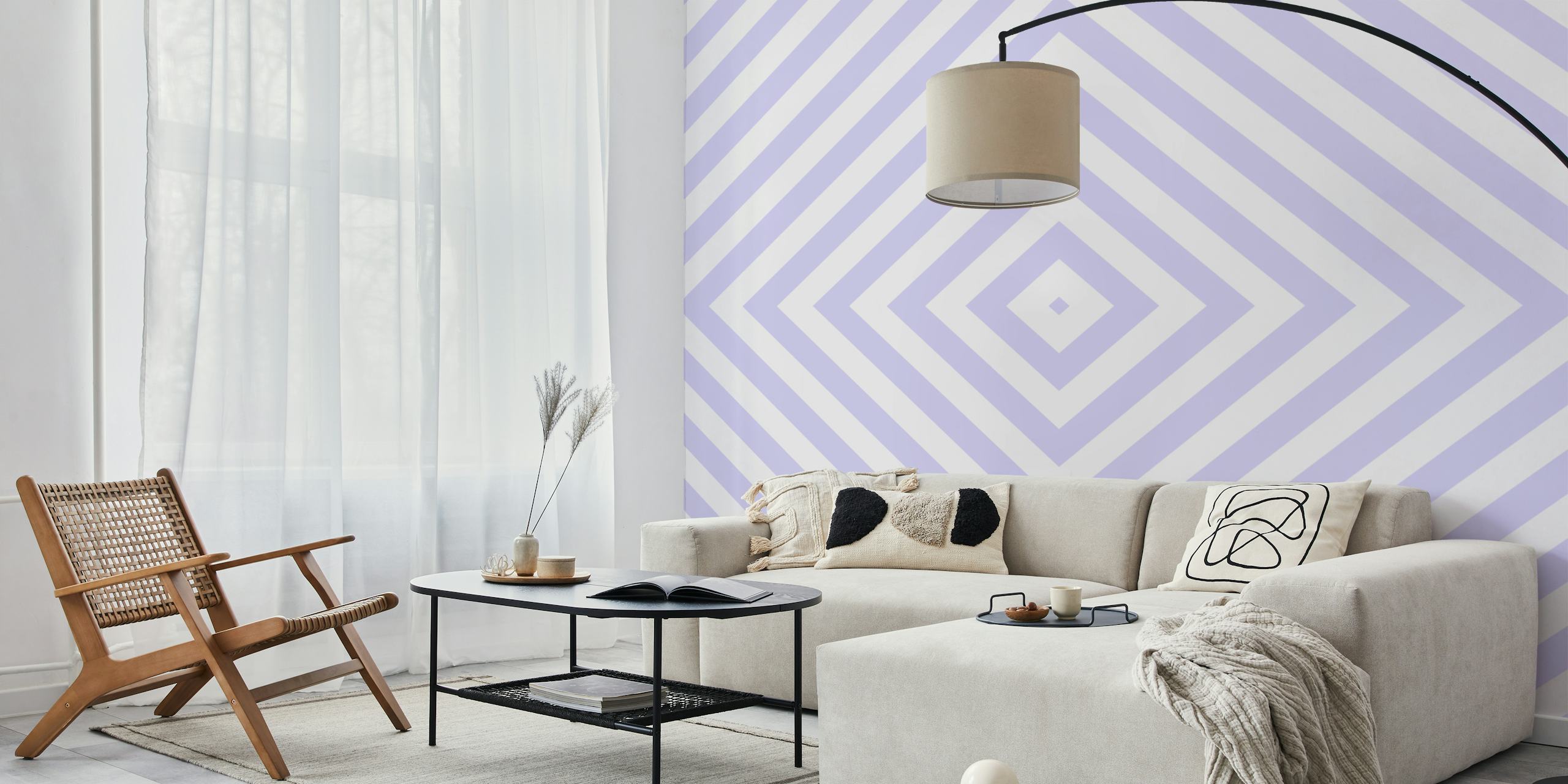 Geometric diamond pattern in lavender and white wallpaper