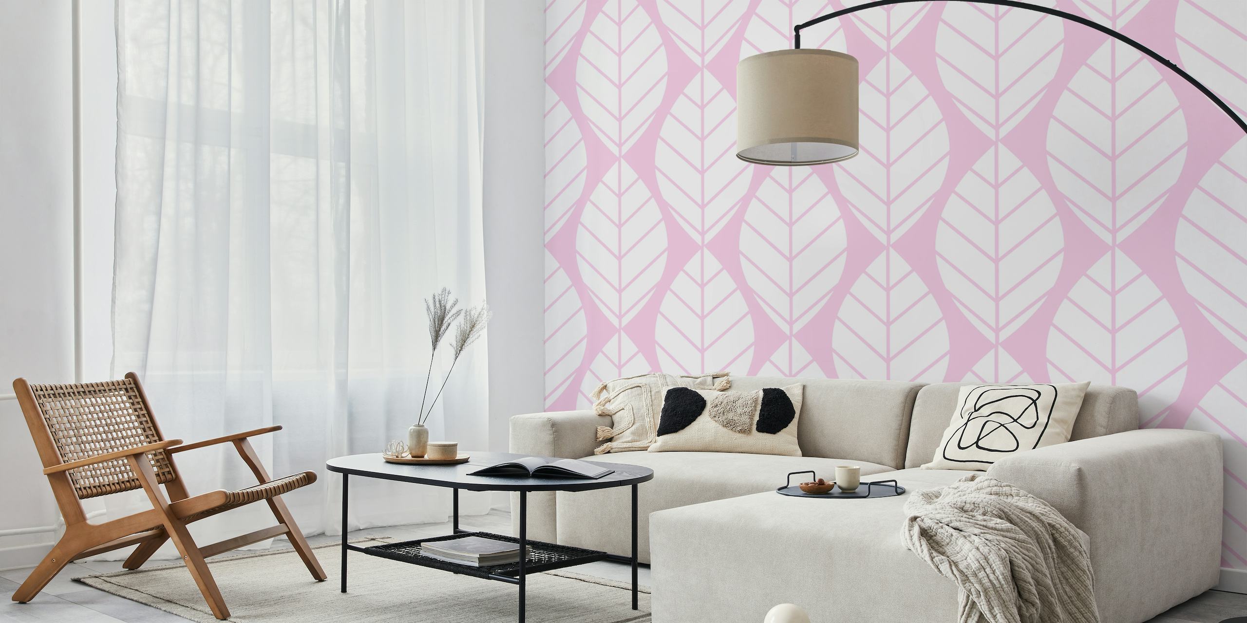 Pastel Pink Leaf Pattern wallpaper