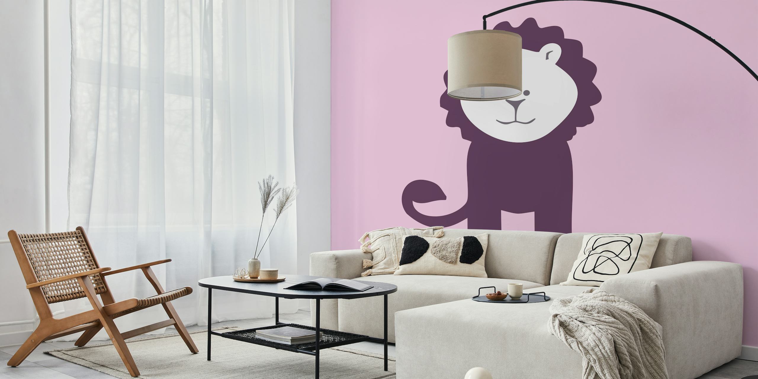 Pastel Pink Lion Print behang