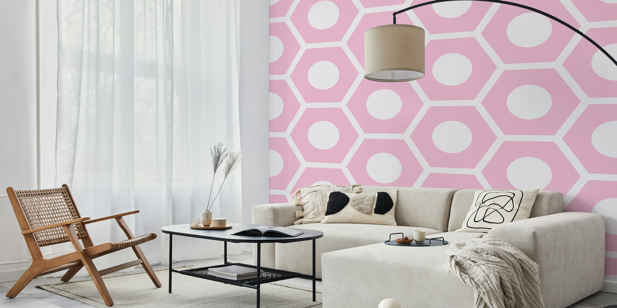 Pink geometric hexagon pattern with circles wallpaper