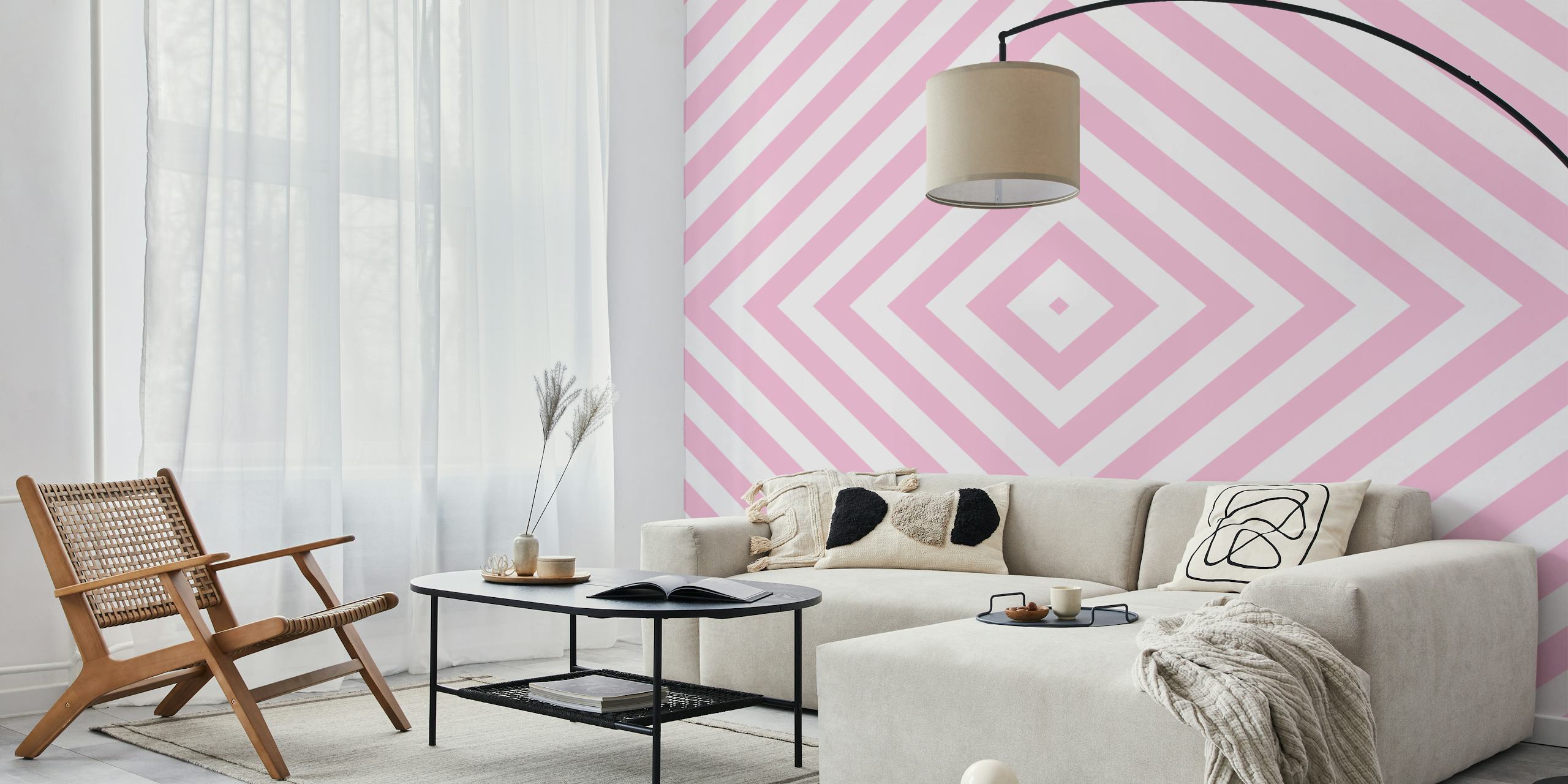 Abstract square white and pink geometric illusion wall mural