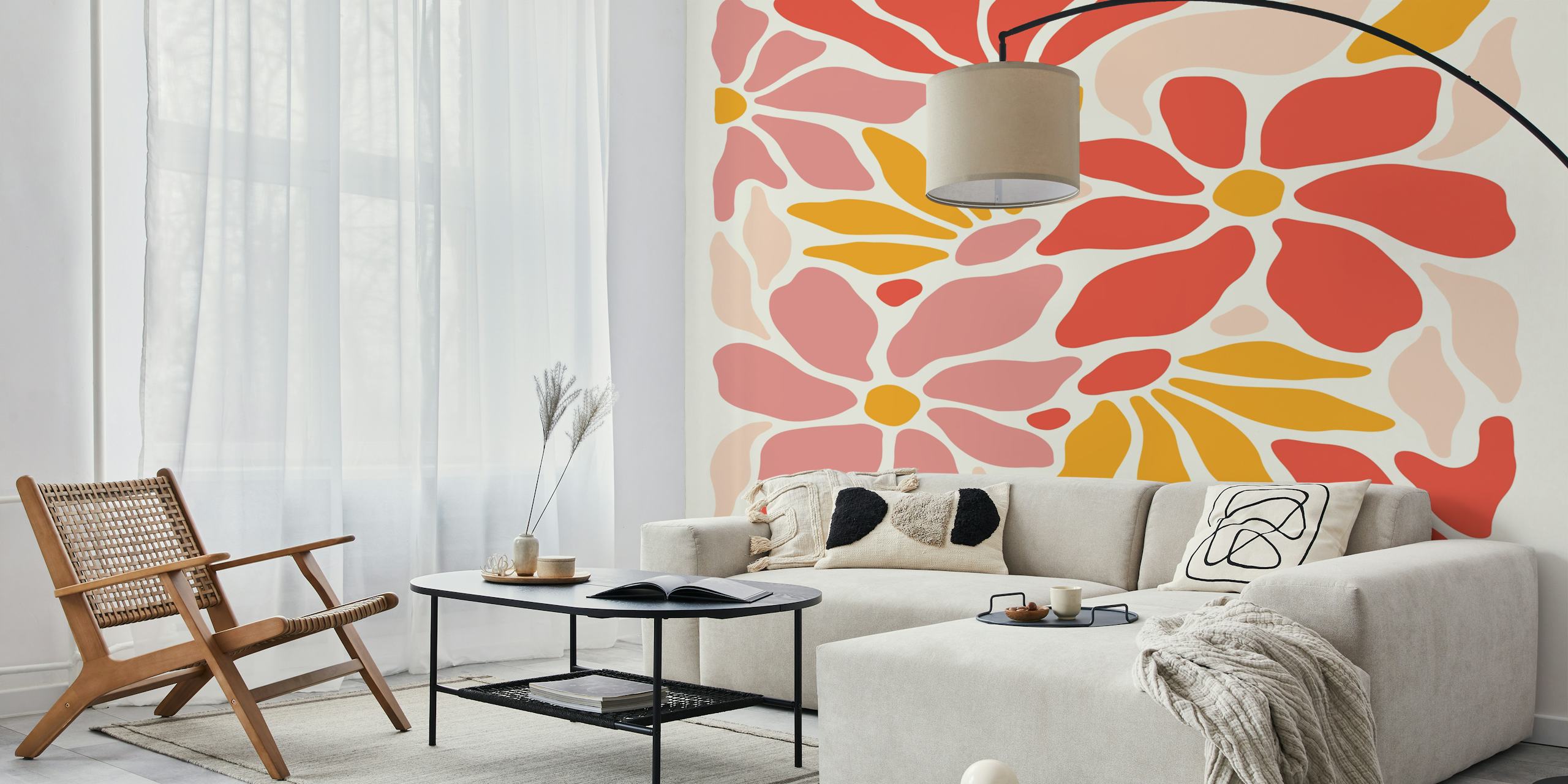 Papel de parede Abstract Groovy Flowers em um quarto