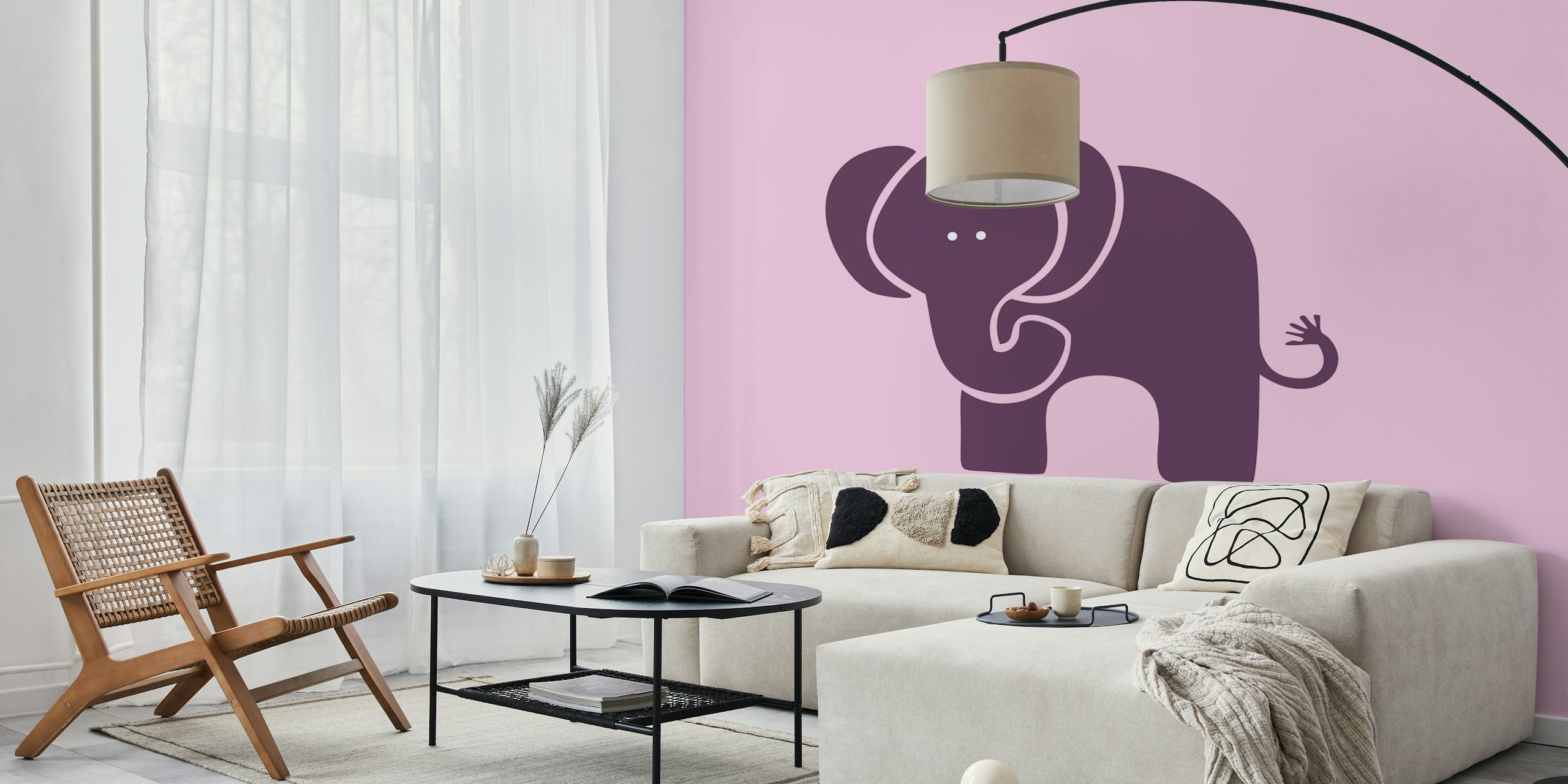 Pink elephant illustration on soft pink background wallpaper