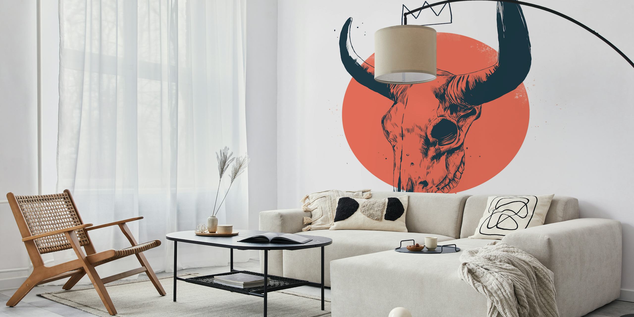 Bull Skull II Tapete in einem stilvollen Raum