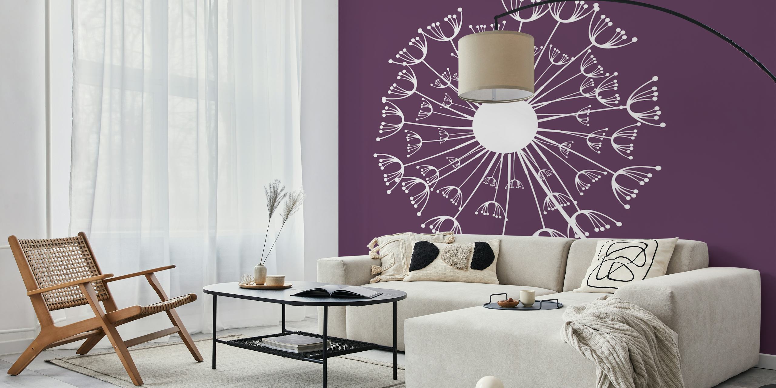 Papier peint Dark Purple Dandelion Flower dans une pièce