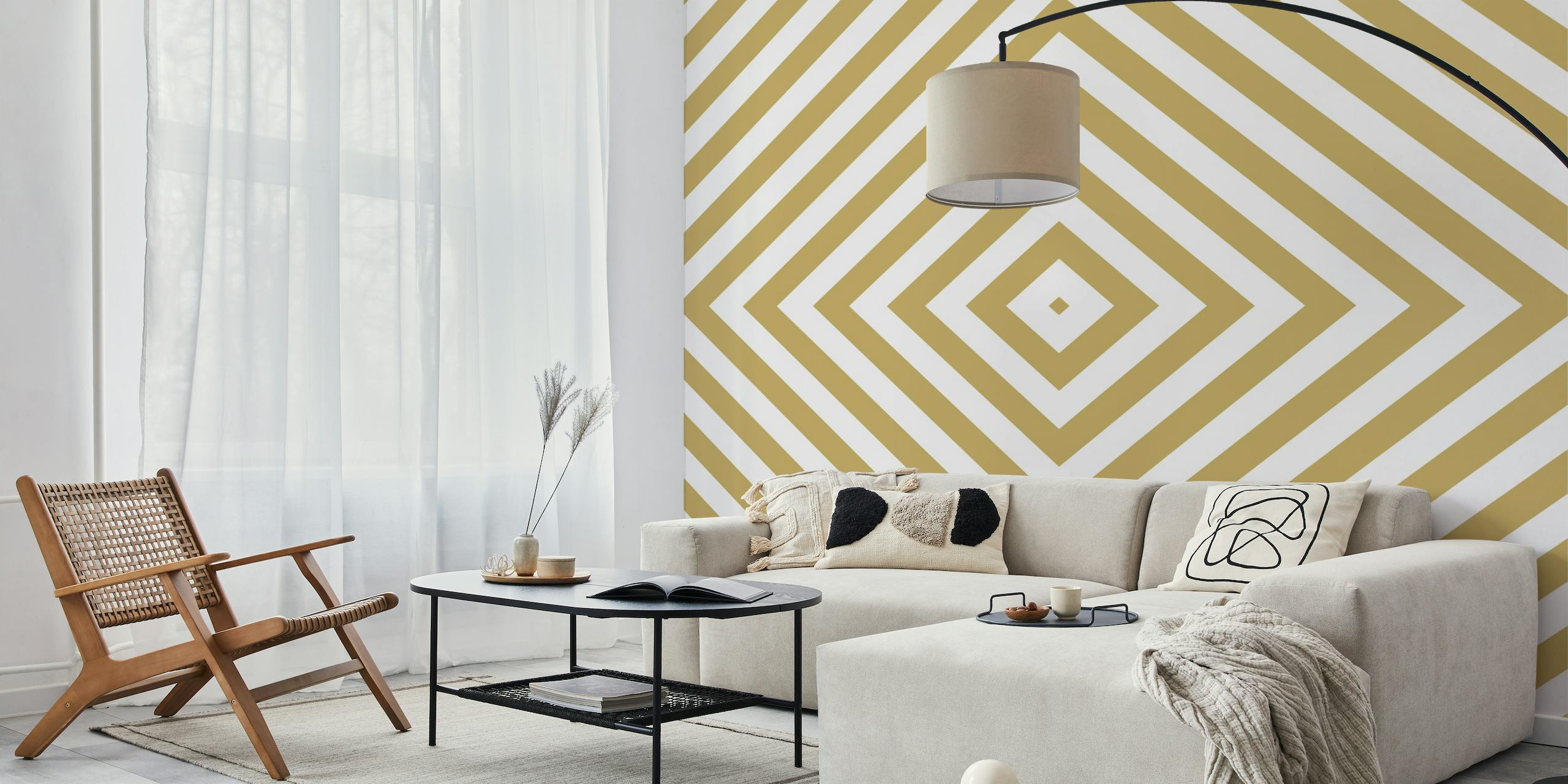 Geometric Mustard White Square wall mural with abstract pattern