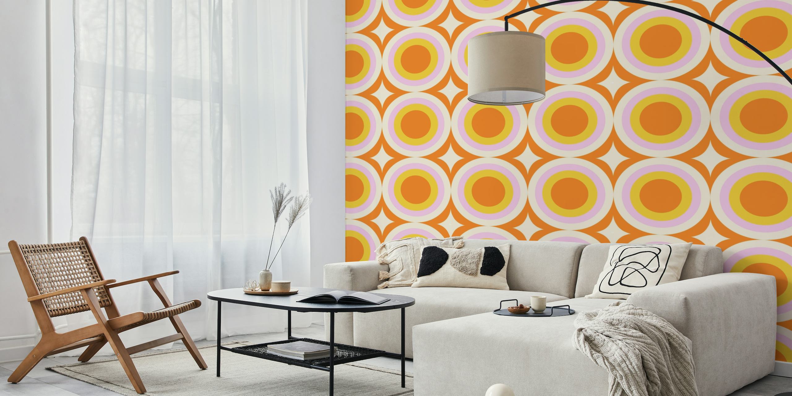 Orange and white groovy dots pattern wall mural