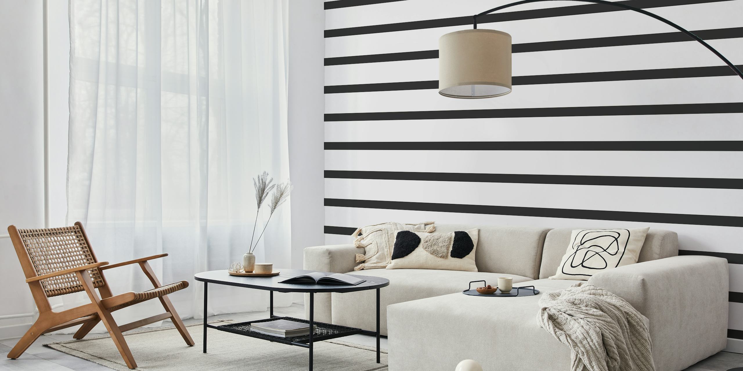 Black and white striped wallpaper with horizontal lines pattern