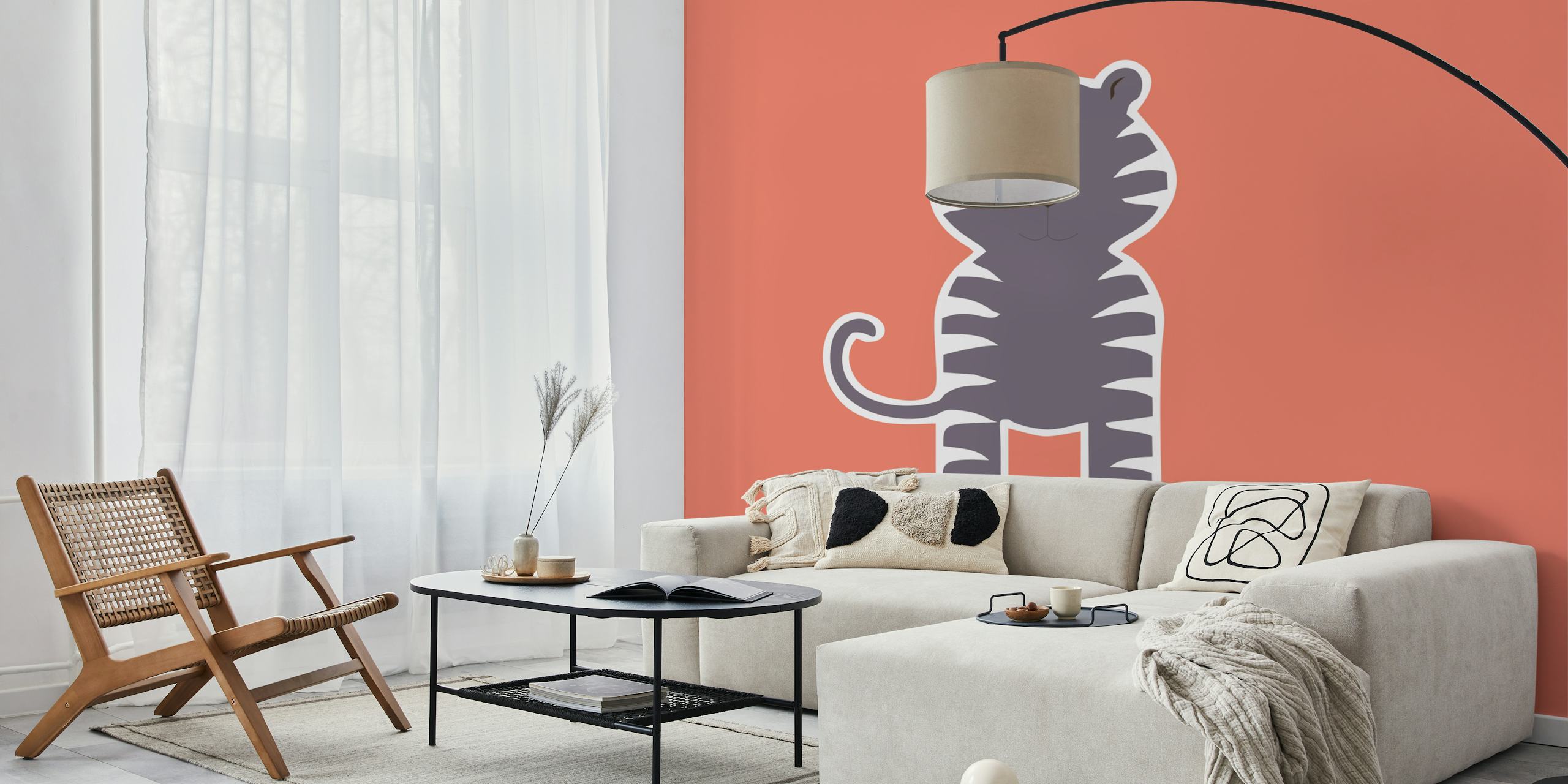 Papel pintado Rust Orange Tiger Kids Print en una habitación