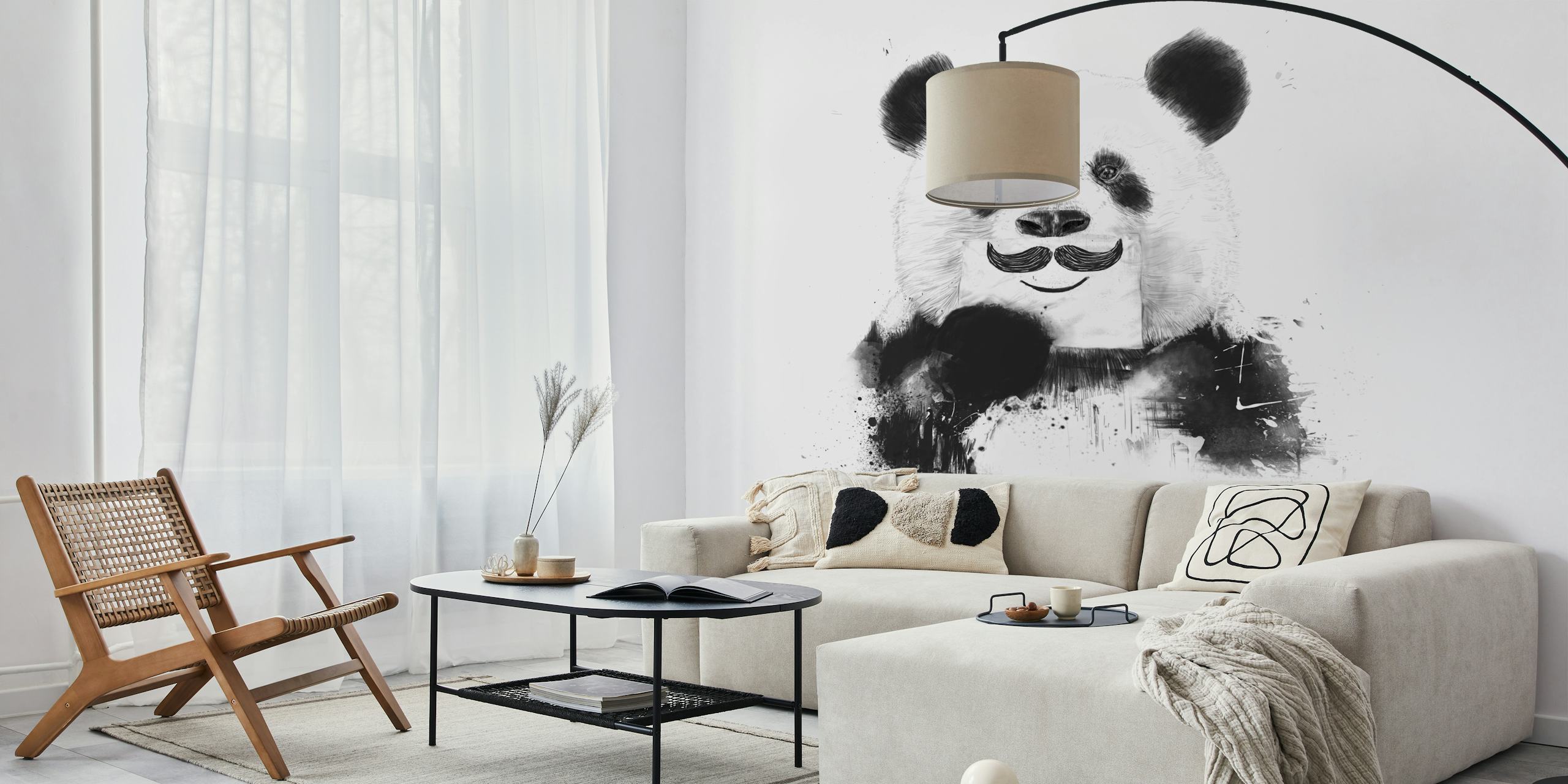 Funny panda wallpaper in a room