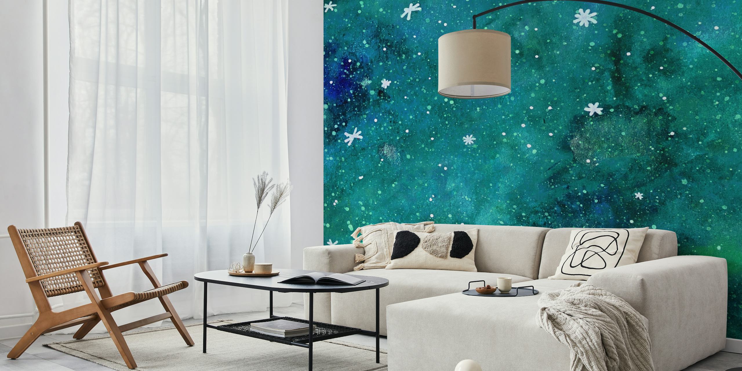 Teal galaxy sky papel pintado