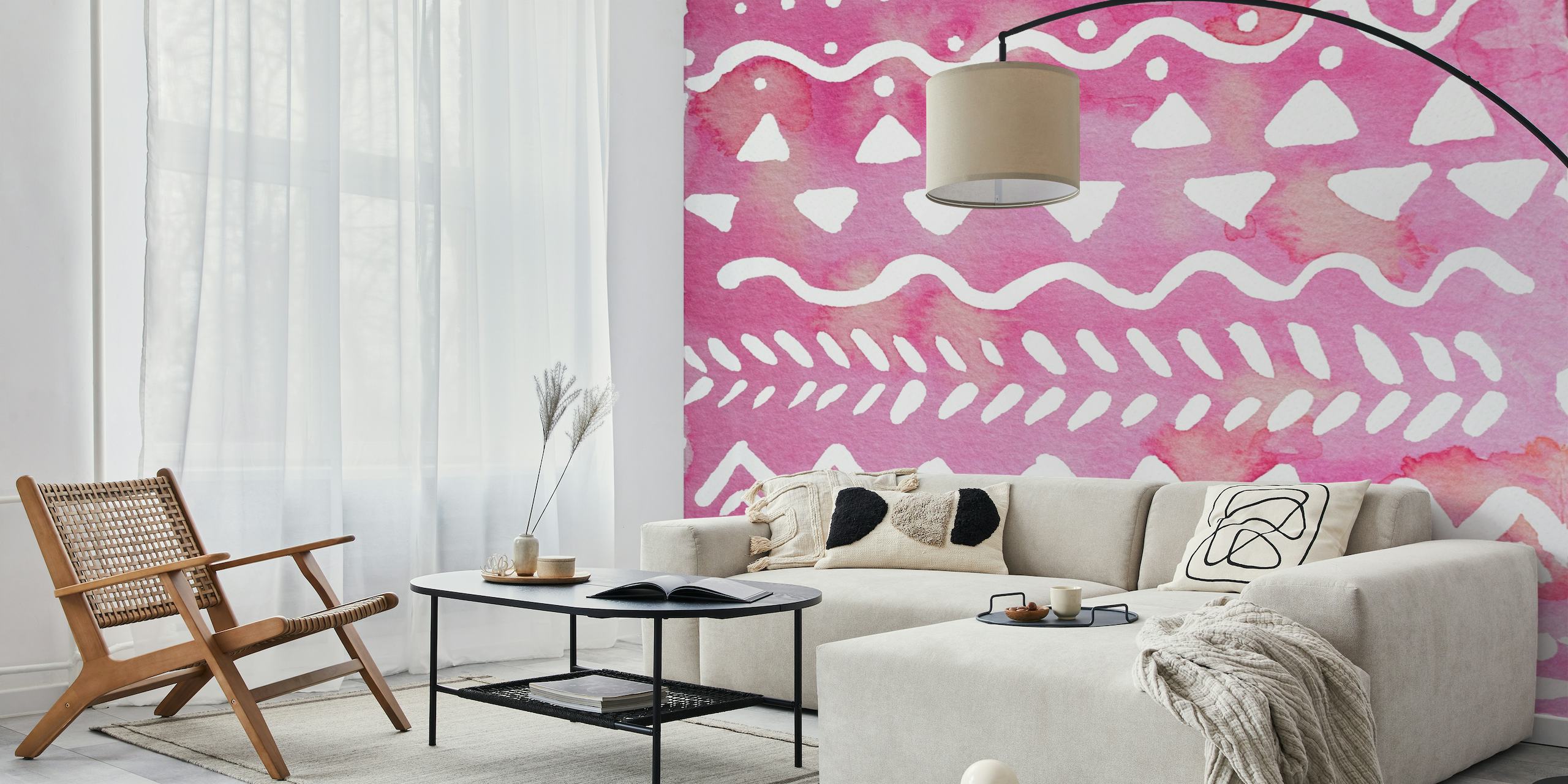 Boho tribal pattern pink wallpaper