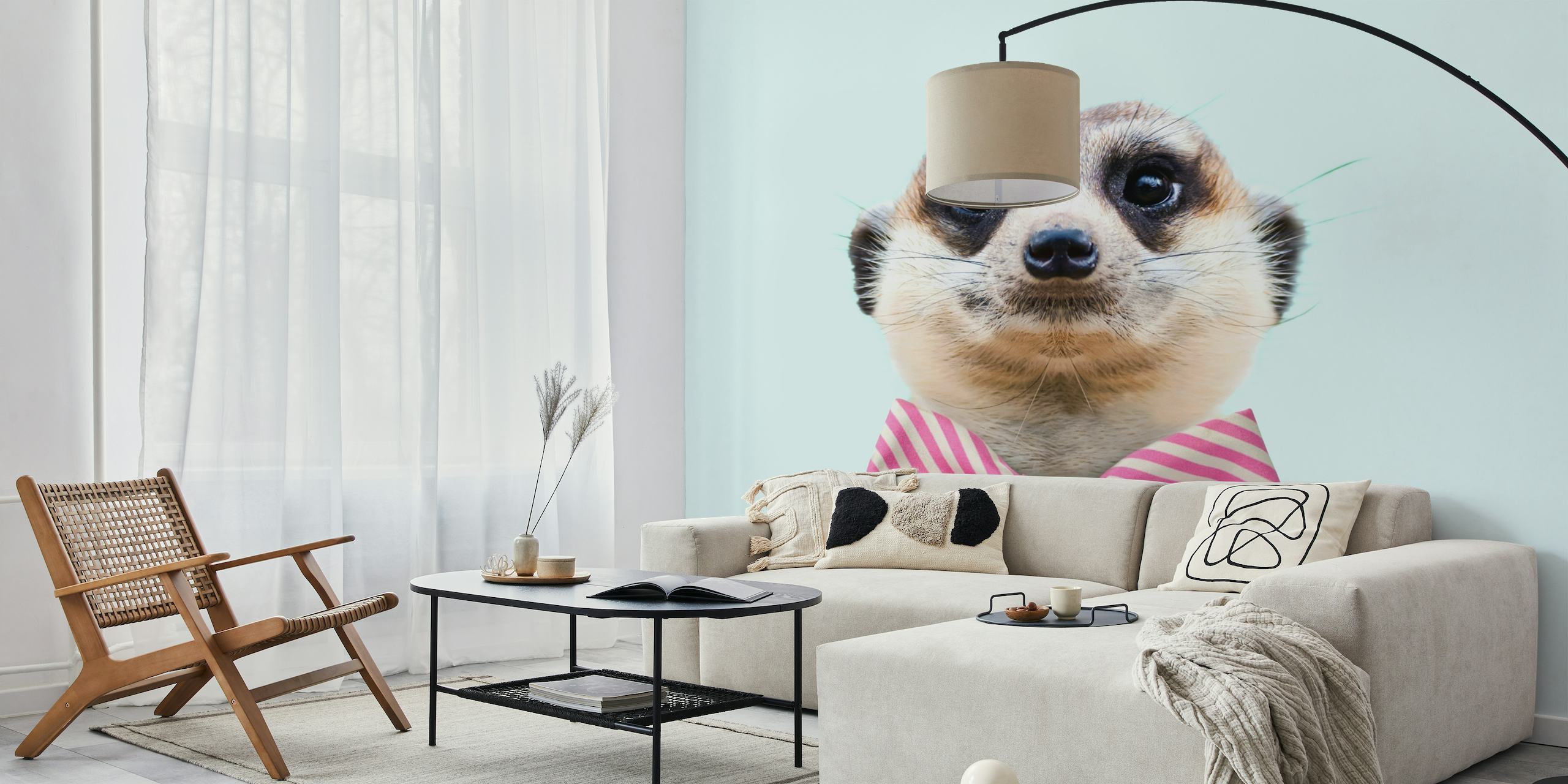 meerkat with pink bow tie wall mural