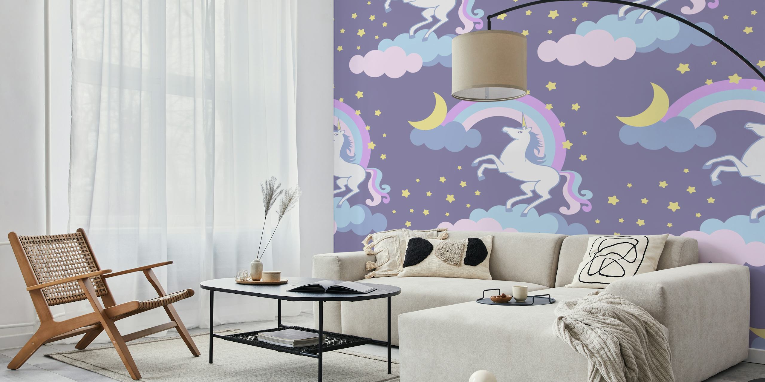 Fotomural Unicornios y nubes sobre lavanda Magic Dreams