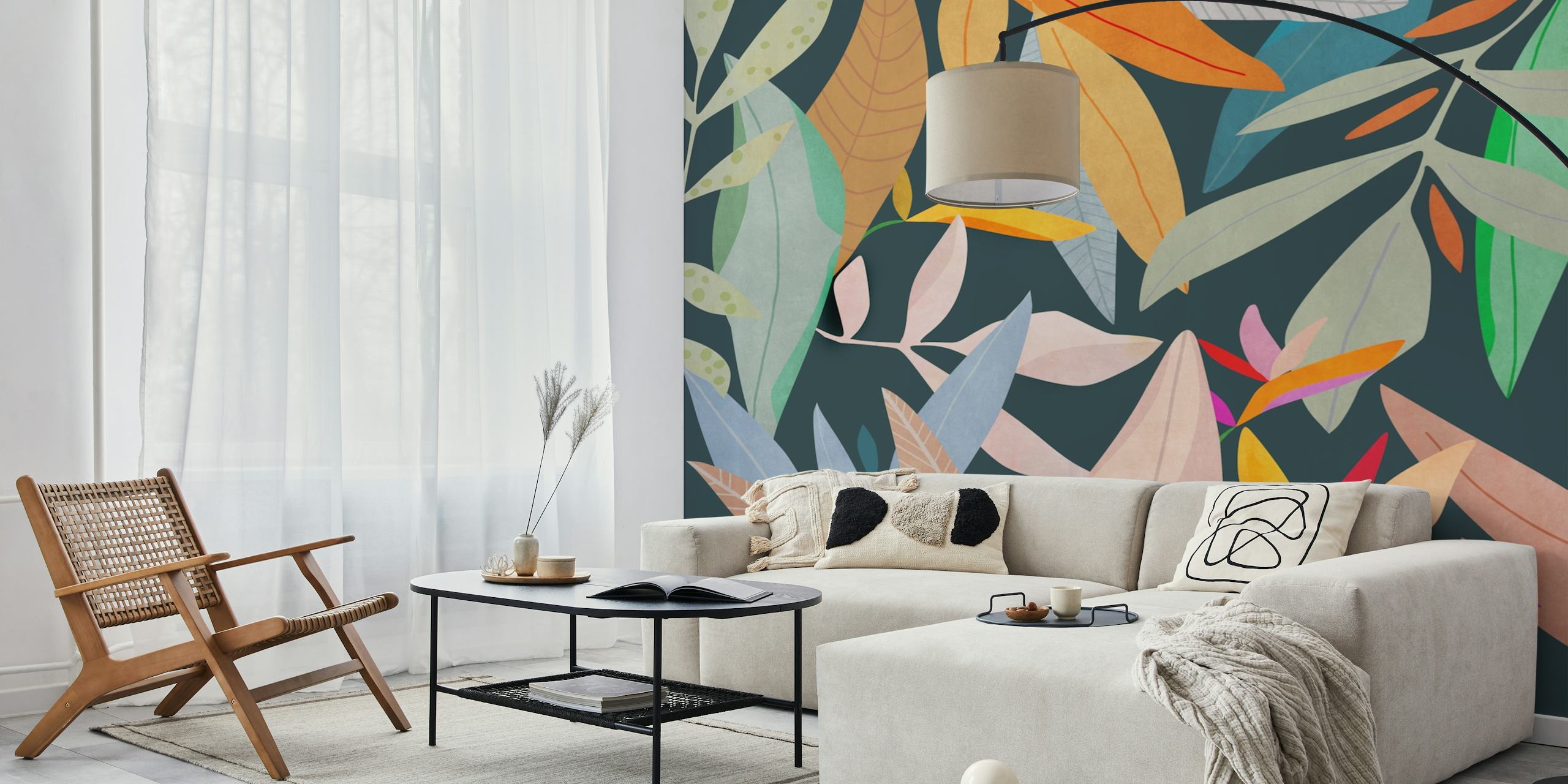 Tropical landscape wallpaper in a room setting