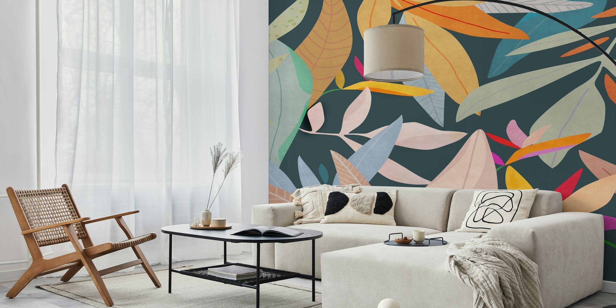 Vibrant tropical leaf patterns in various colors wall mural