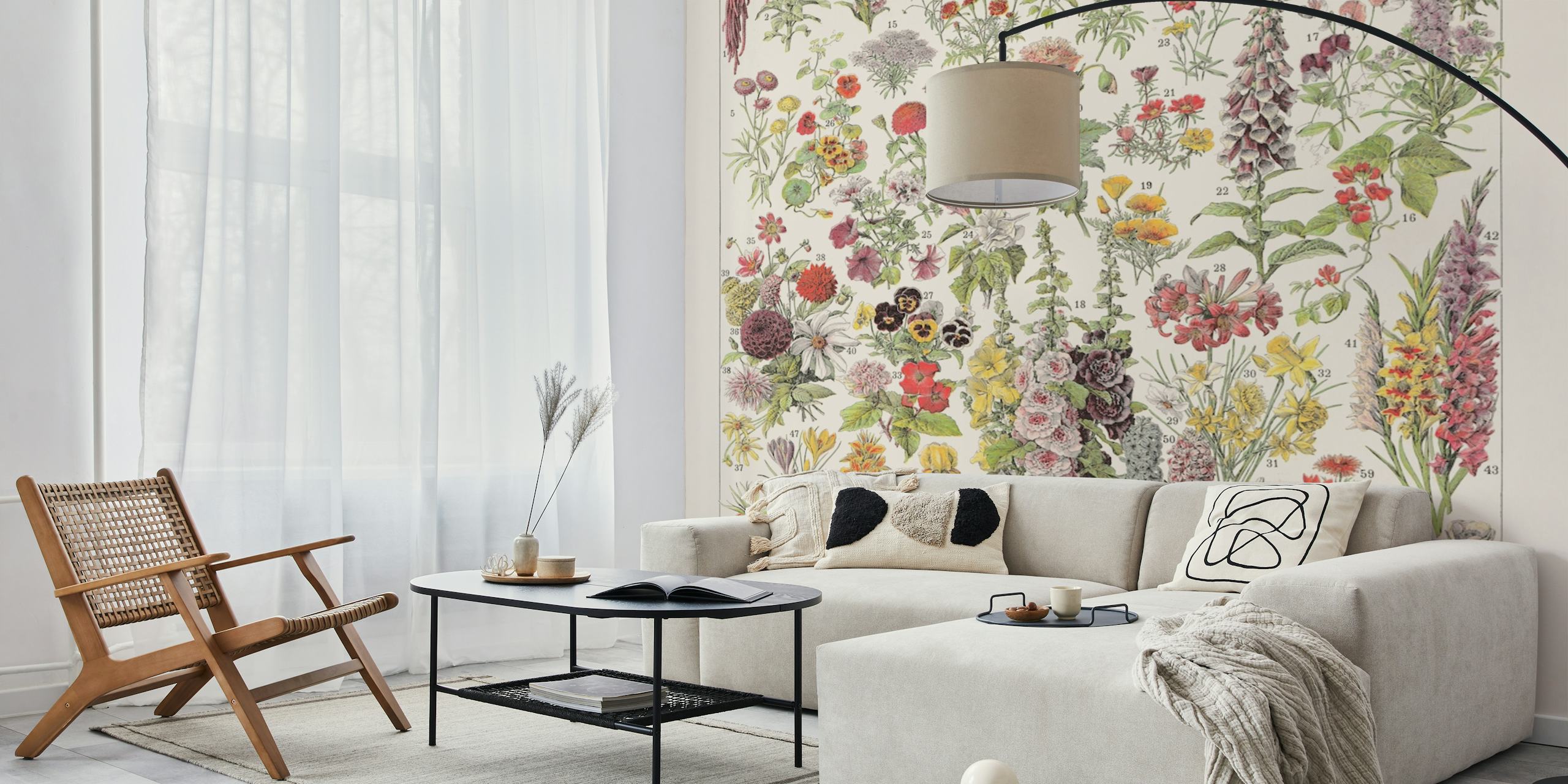 Colorful vintage floral illustration wallpaper
