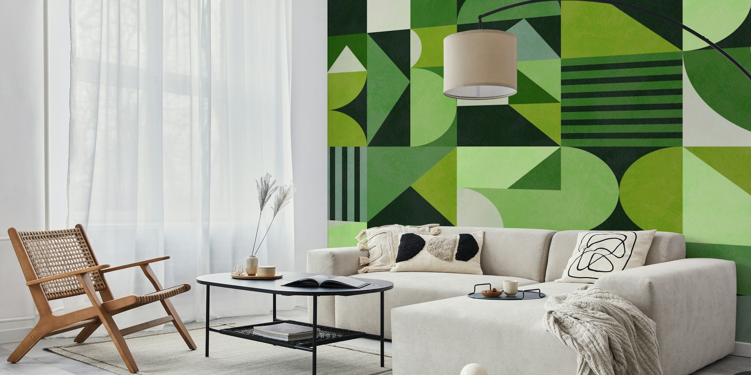 Zelený geometrický mid-century design tapet