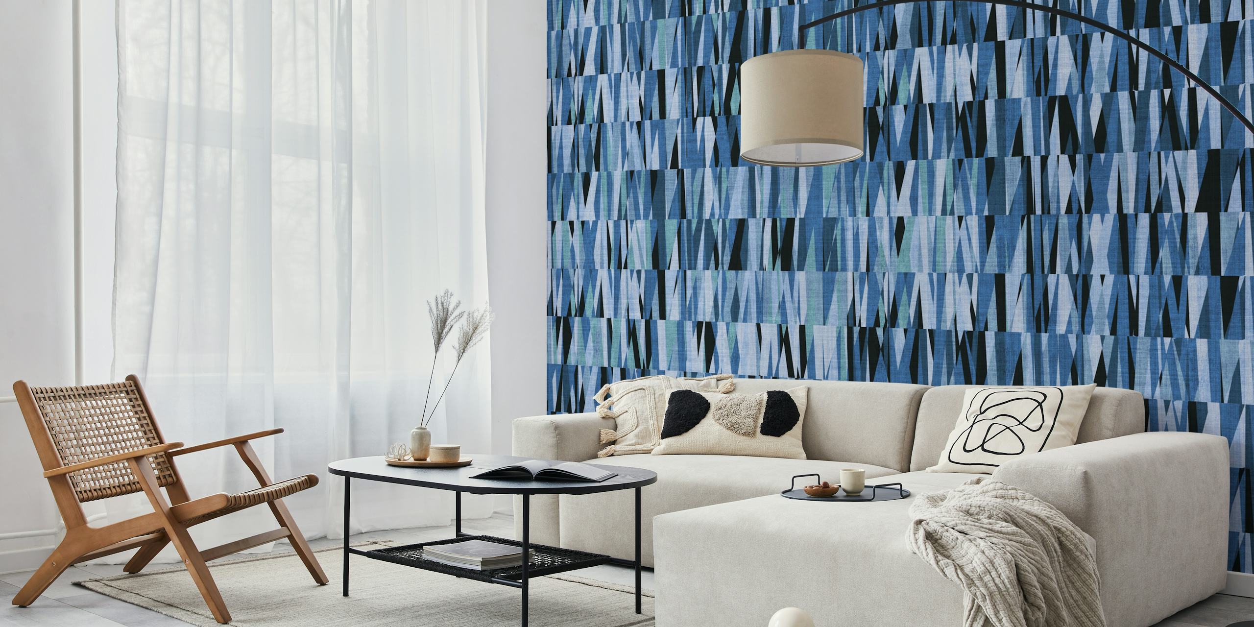 Wexler Geometric in Blue wallpaper in a room