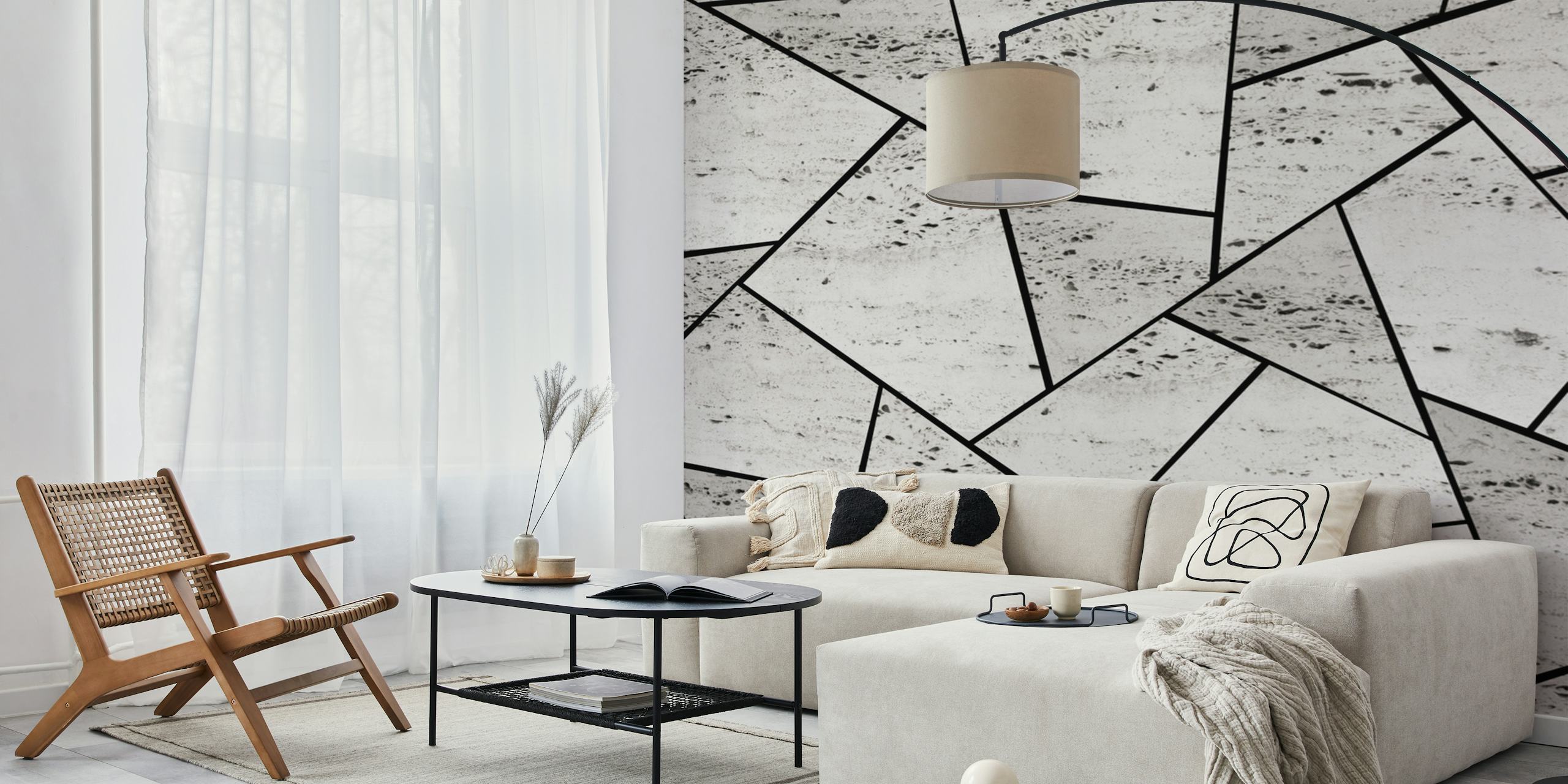 Betonová geometrická tapeta v místnosti