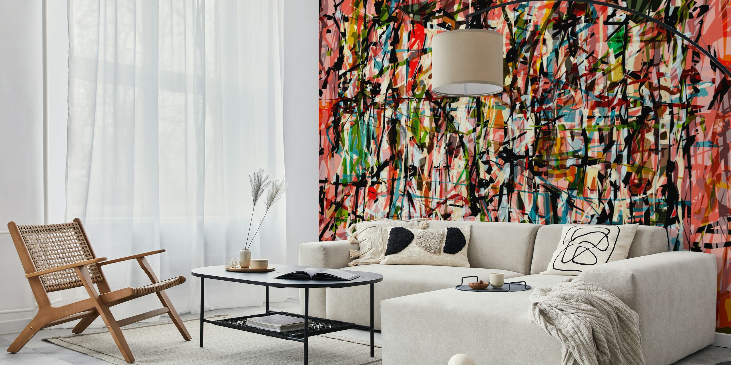 Colored Pollock wallpaper design in a room