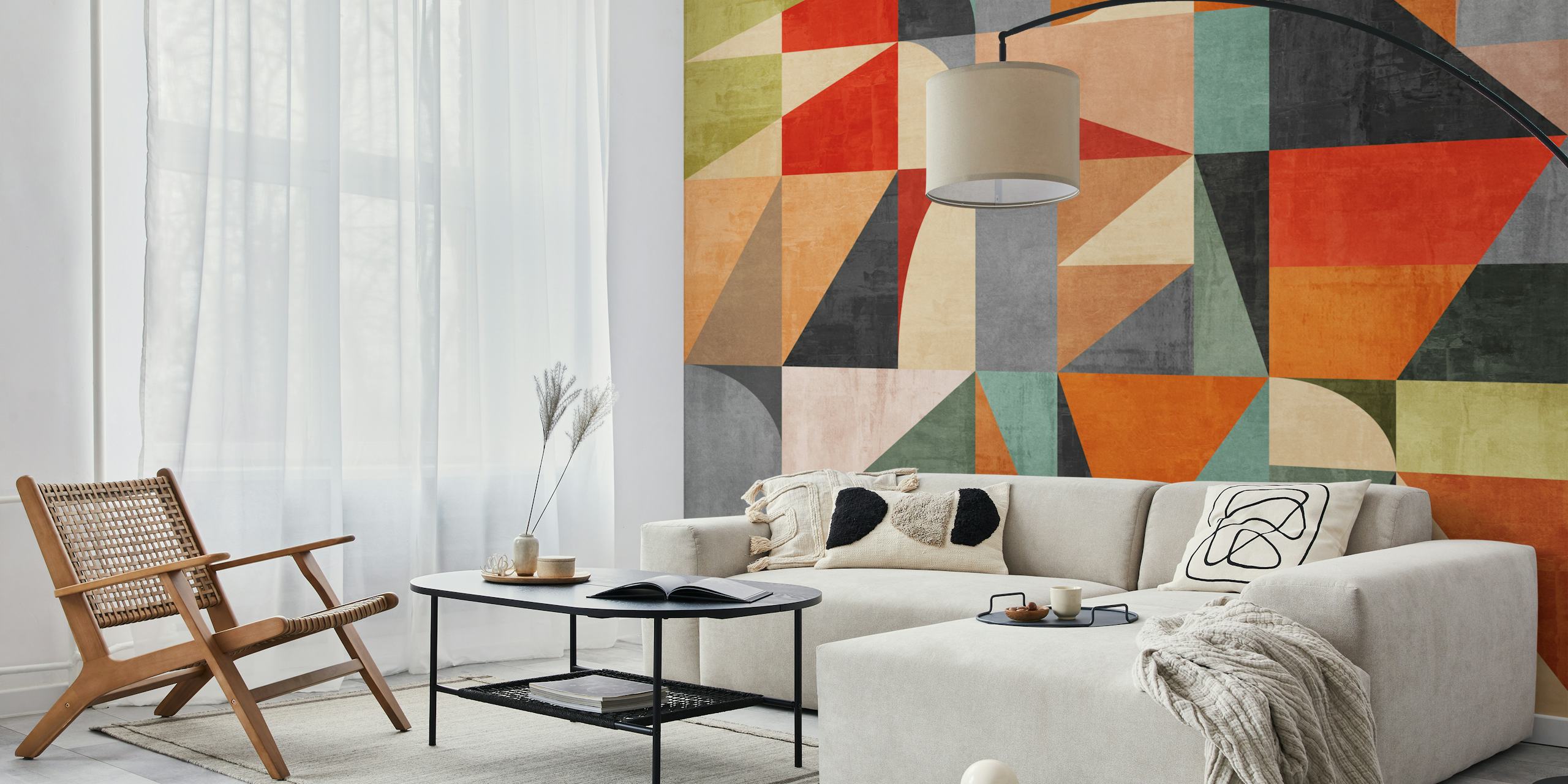 Geometric wallpaper design in a room