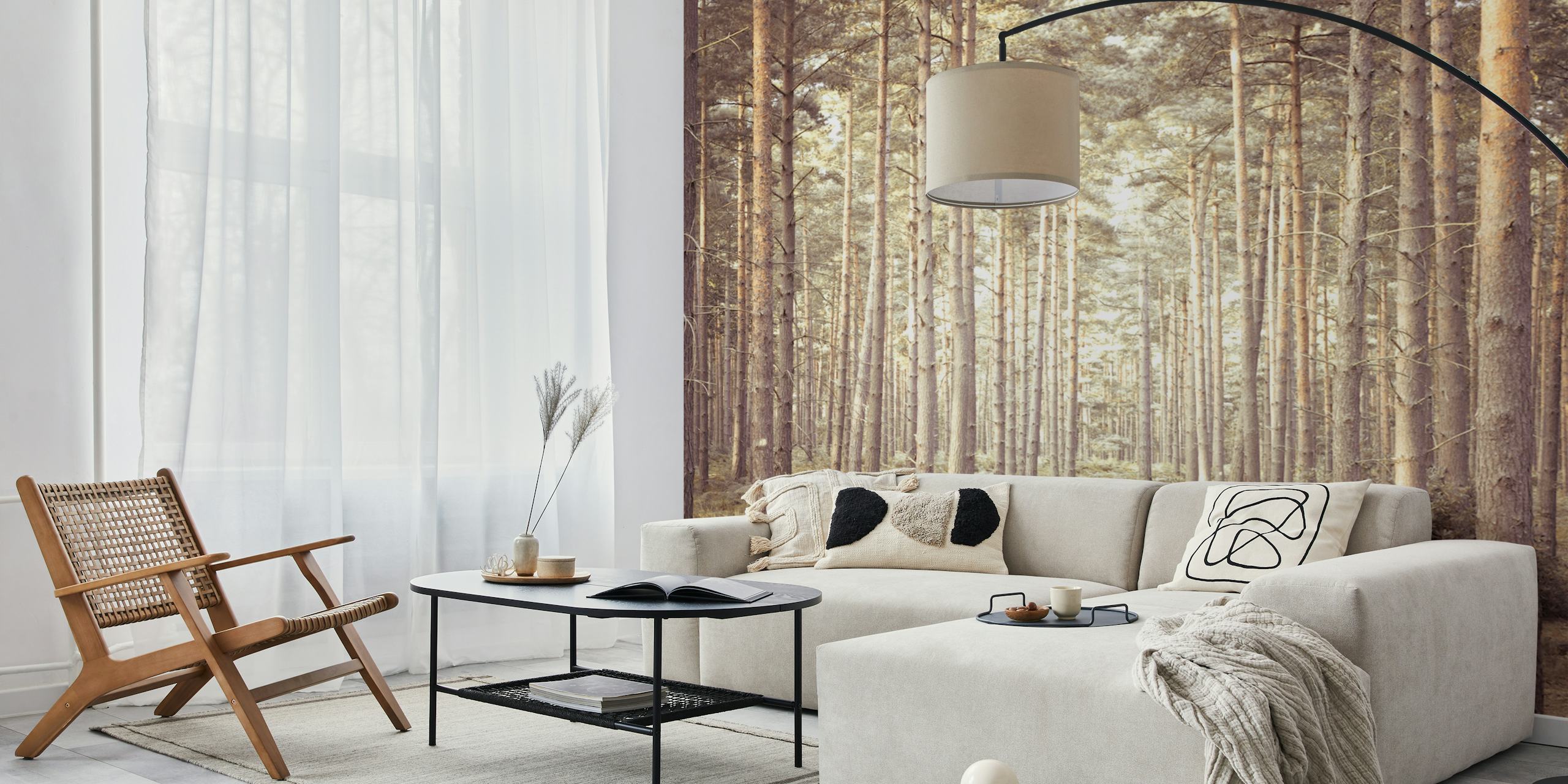Pine tree ταπετσαρία σε μια άνετη κάμαρα
