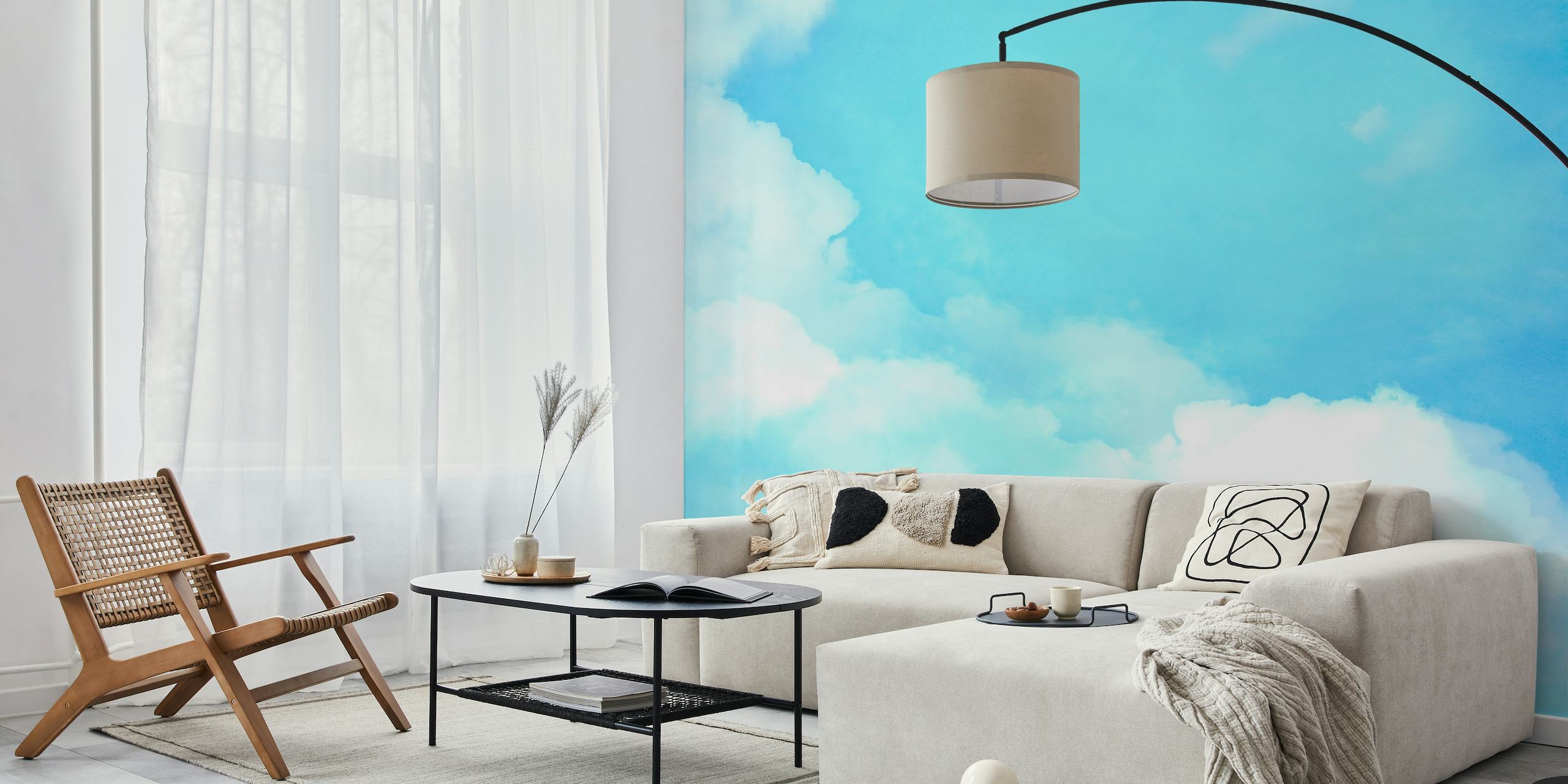 Blue sky with fluffy clouds wall mural