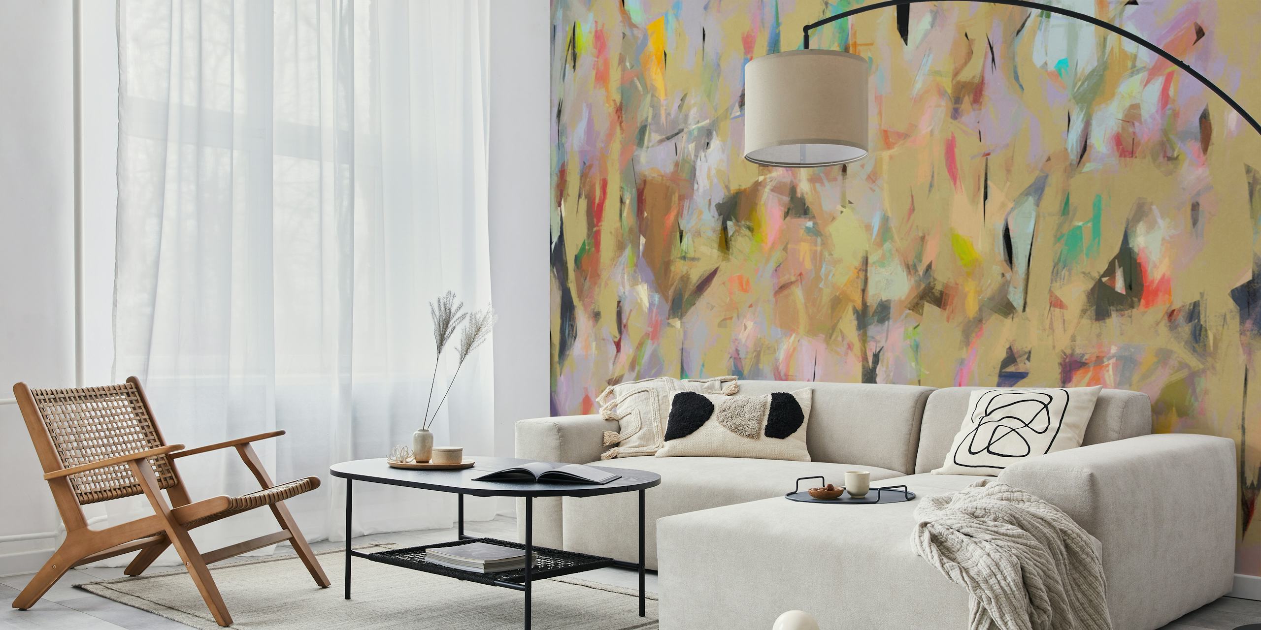 Colorful abstract shapes and brush strokes wallpaper