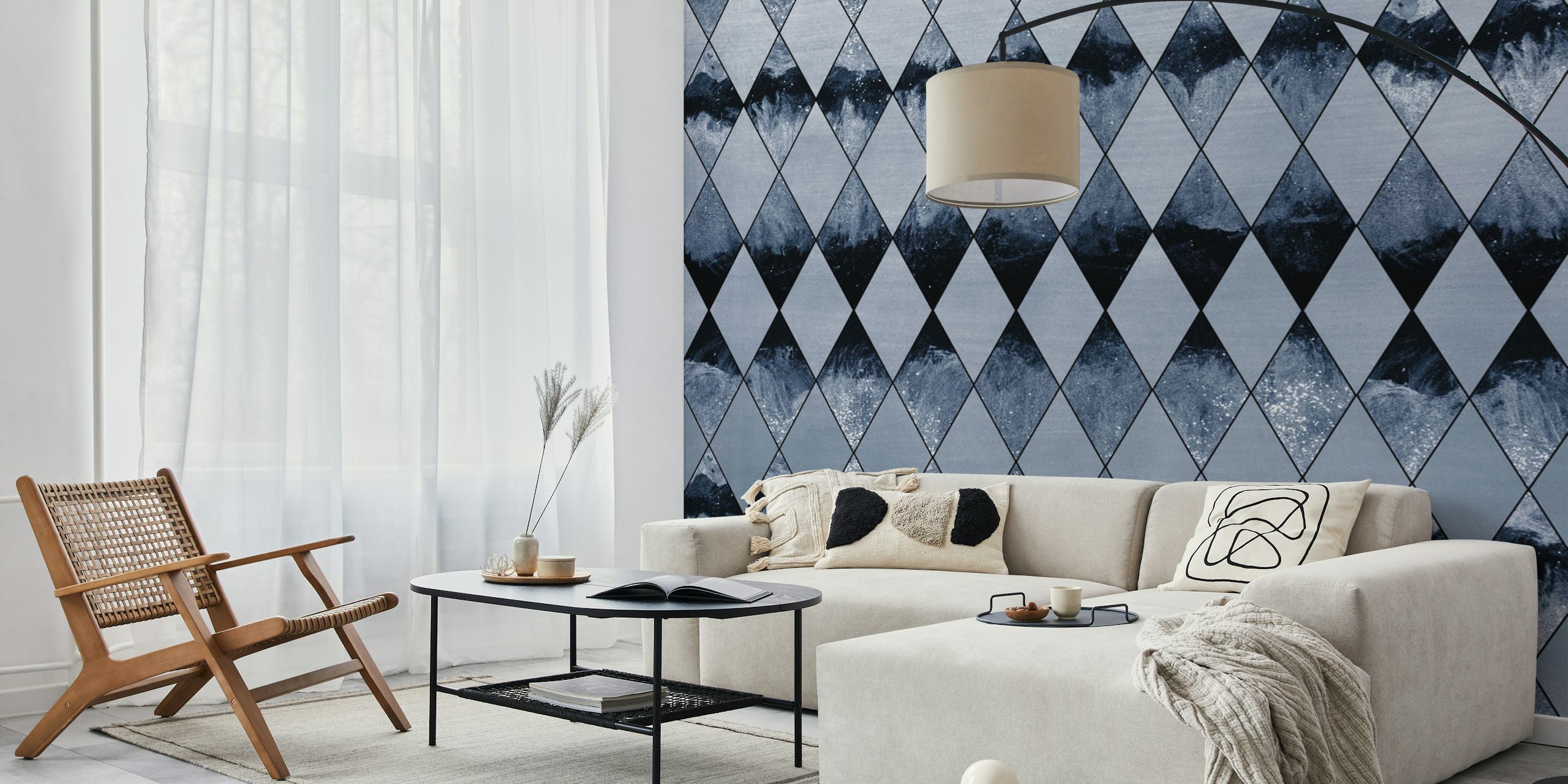 Monochromatic geometric diamond pattern wall mural