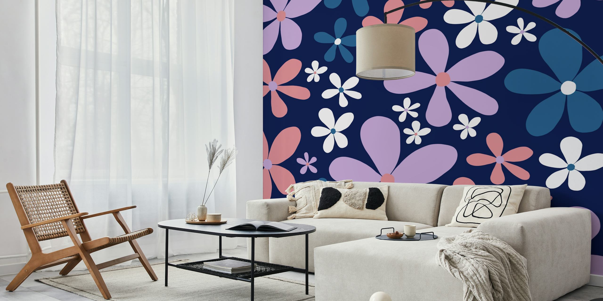 Papel tapiz floral Retro Spring Daisies en la habitación