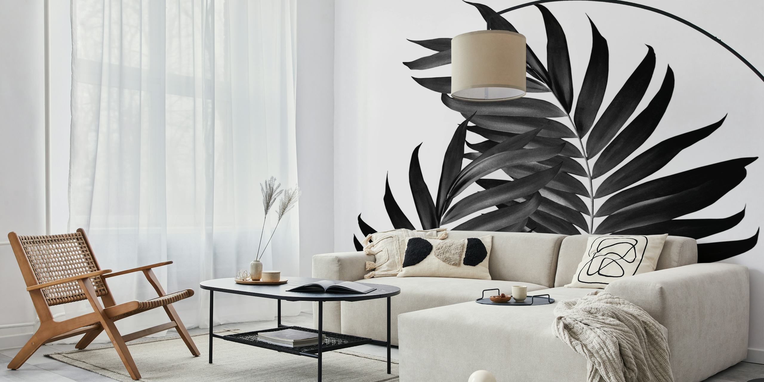 Black palm leaves on a white background wallpaper