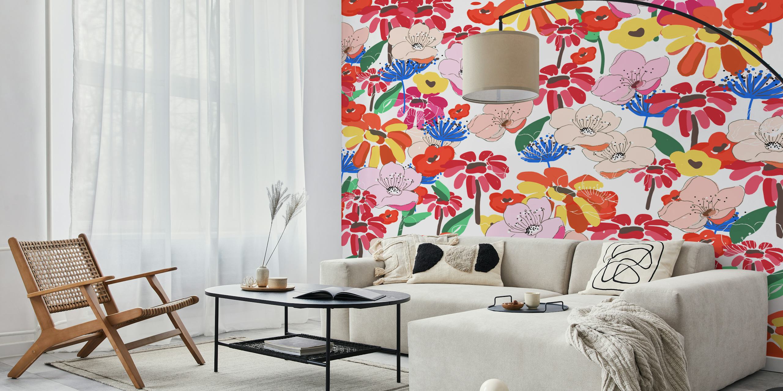 Fargerik blomster tapetdesign i et rom