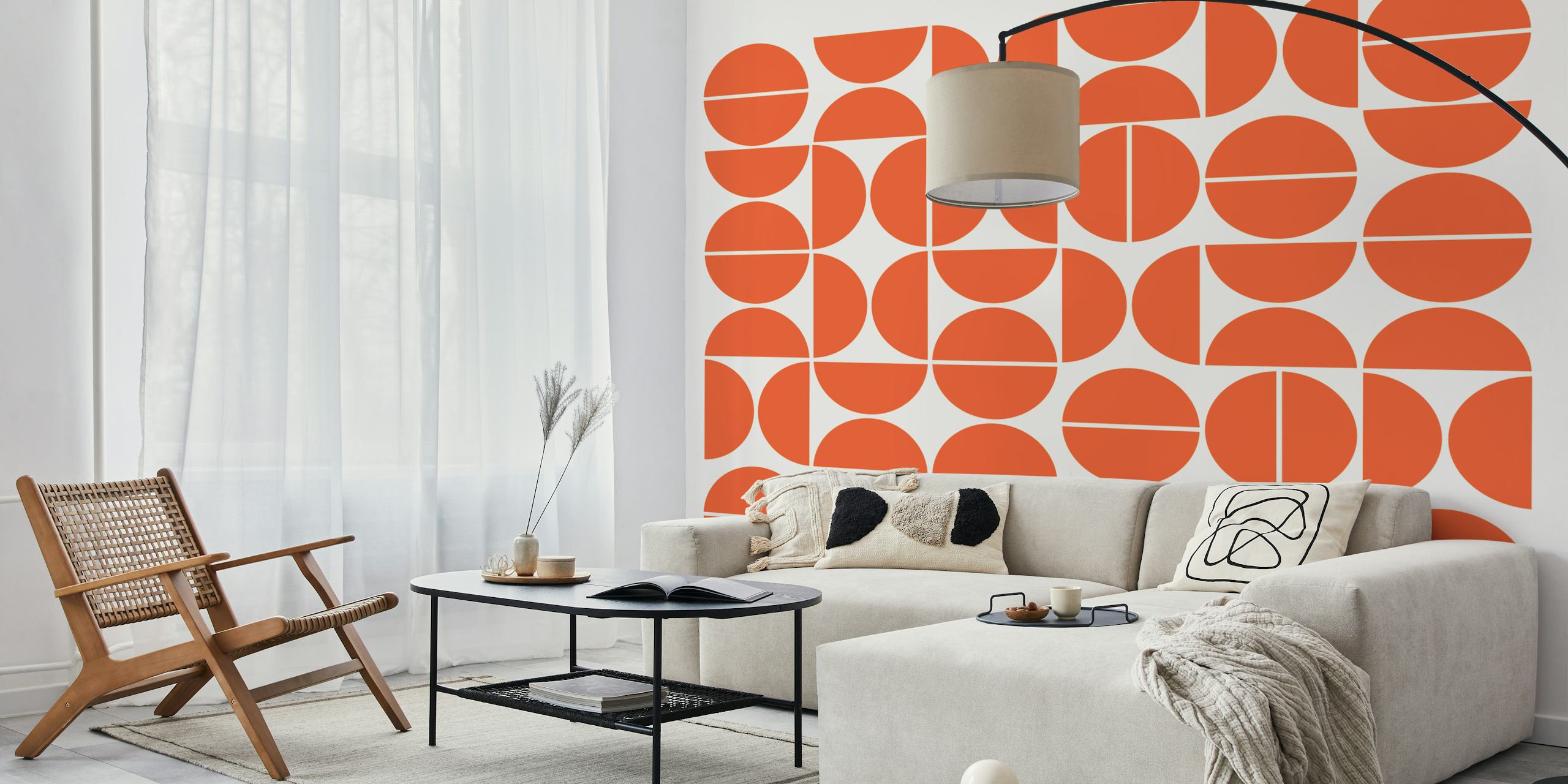 Geometric pattern in orange and cream colors wallpaper