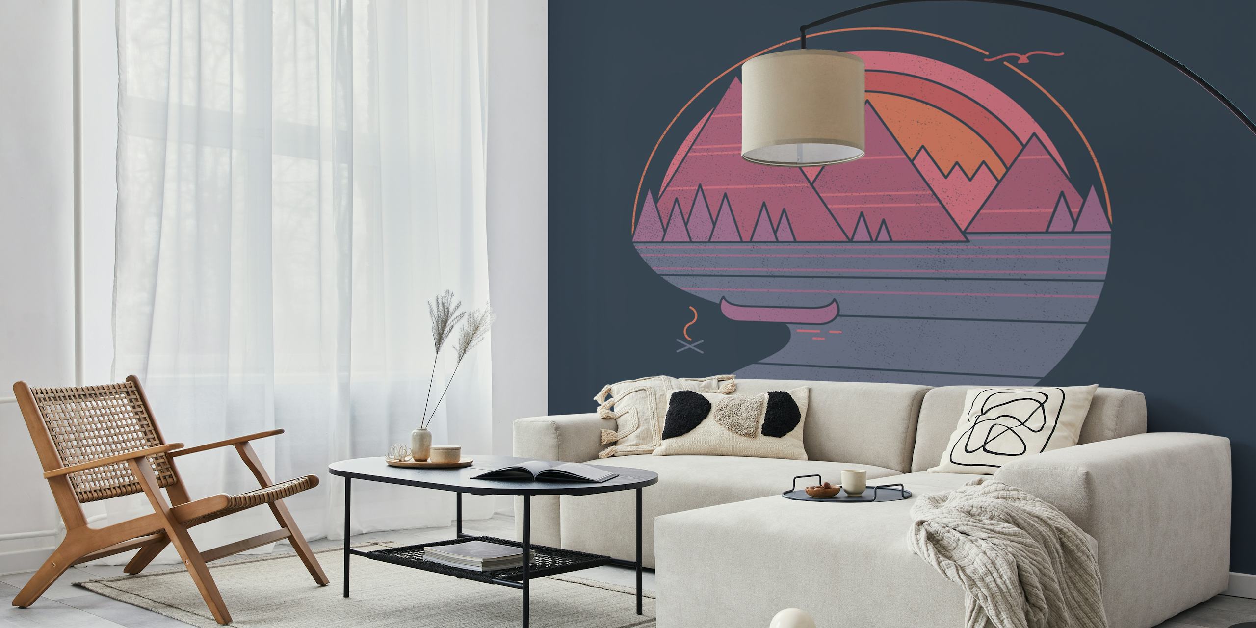 Mountain landscape wallpaper in a room