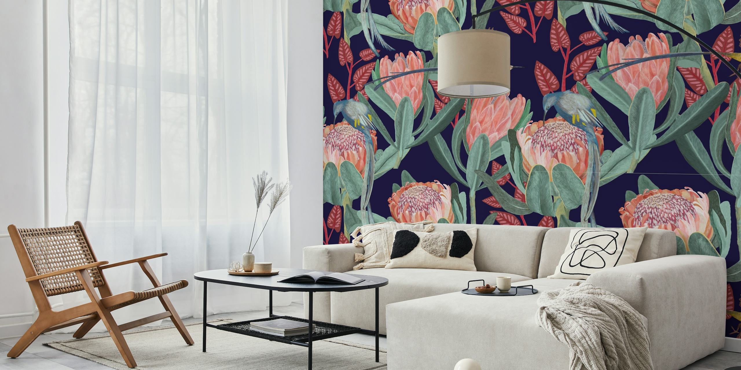 Protea and sunbird wallpaper