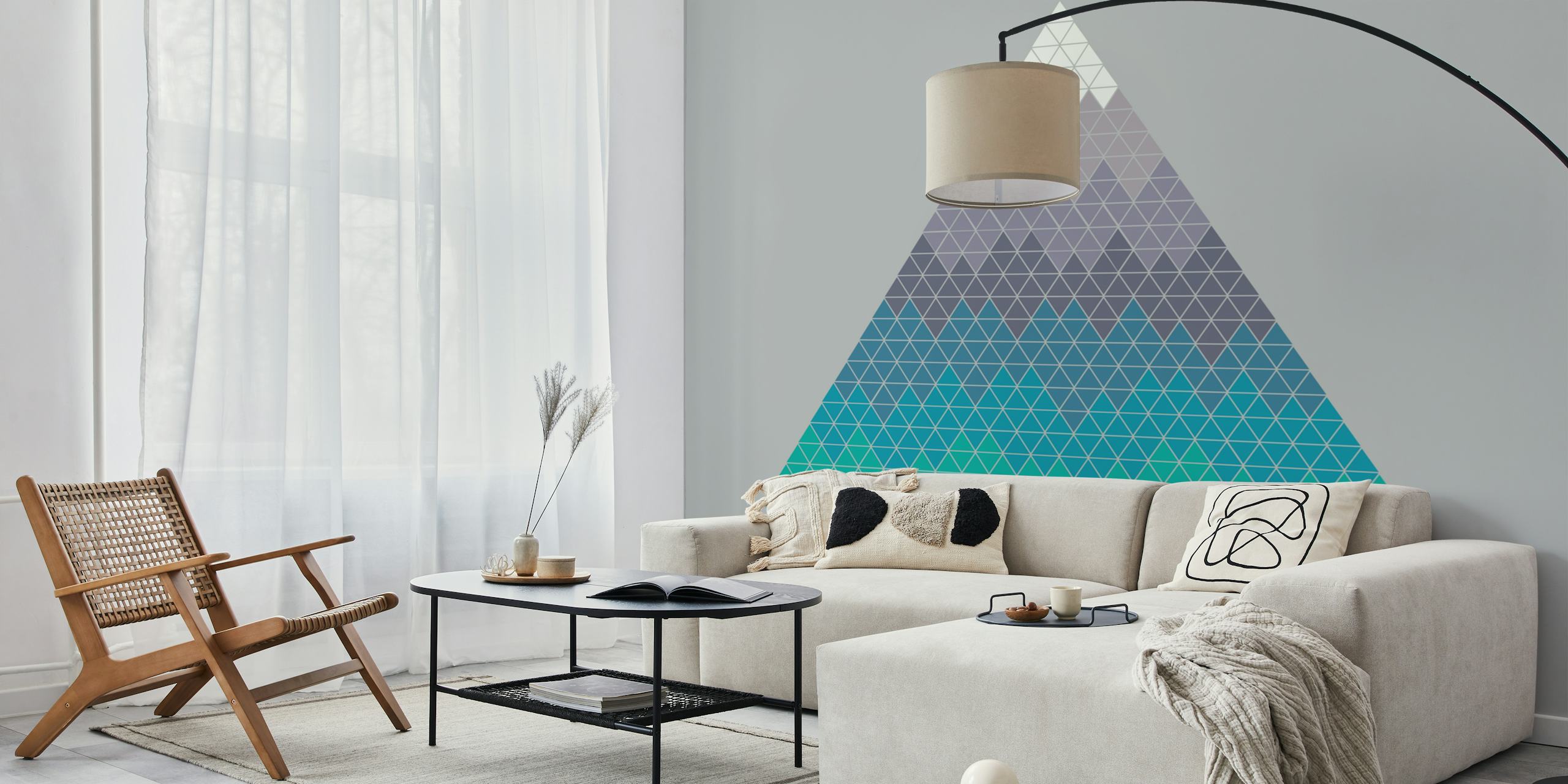 Geometric mountain design in blue and gray tones wallpaper
