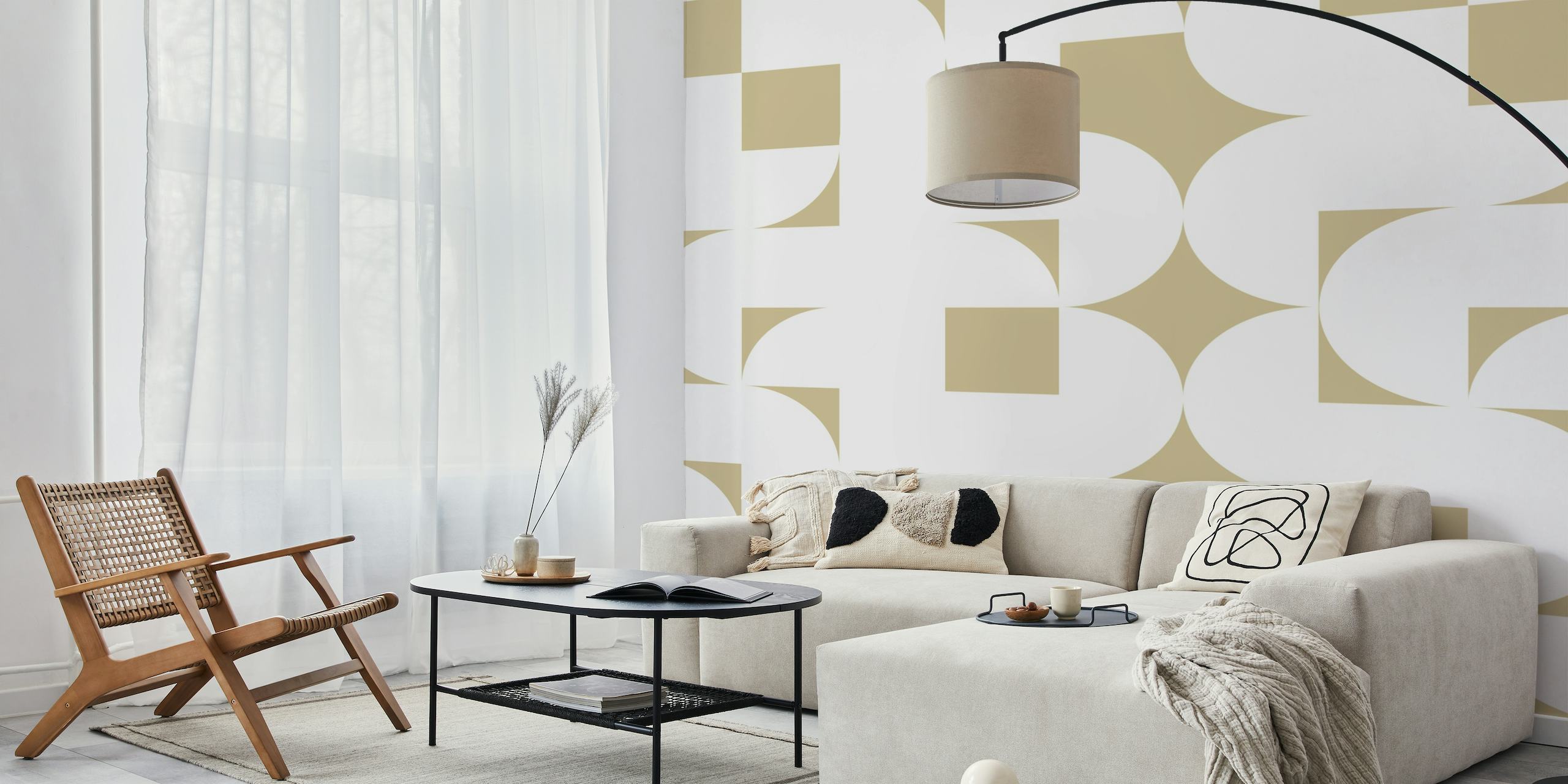 Curvy Cream geometric wall mural with creamy taupe and off-white tones