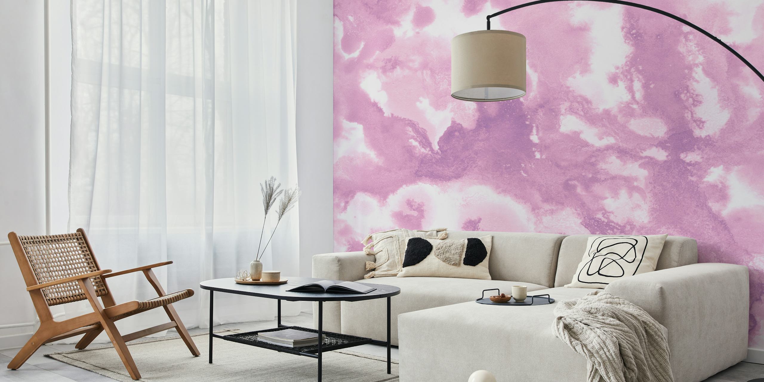 Blush pink abstract wallpaper featuring soft watercolor patterns.