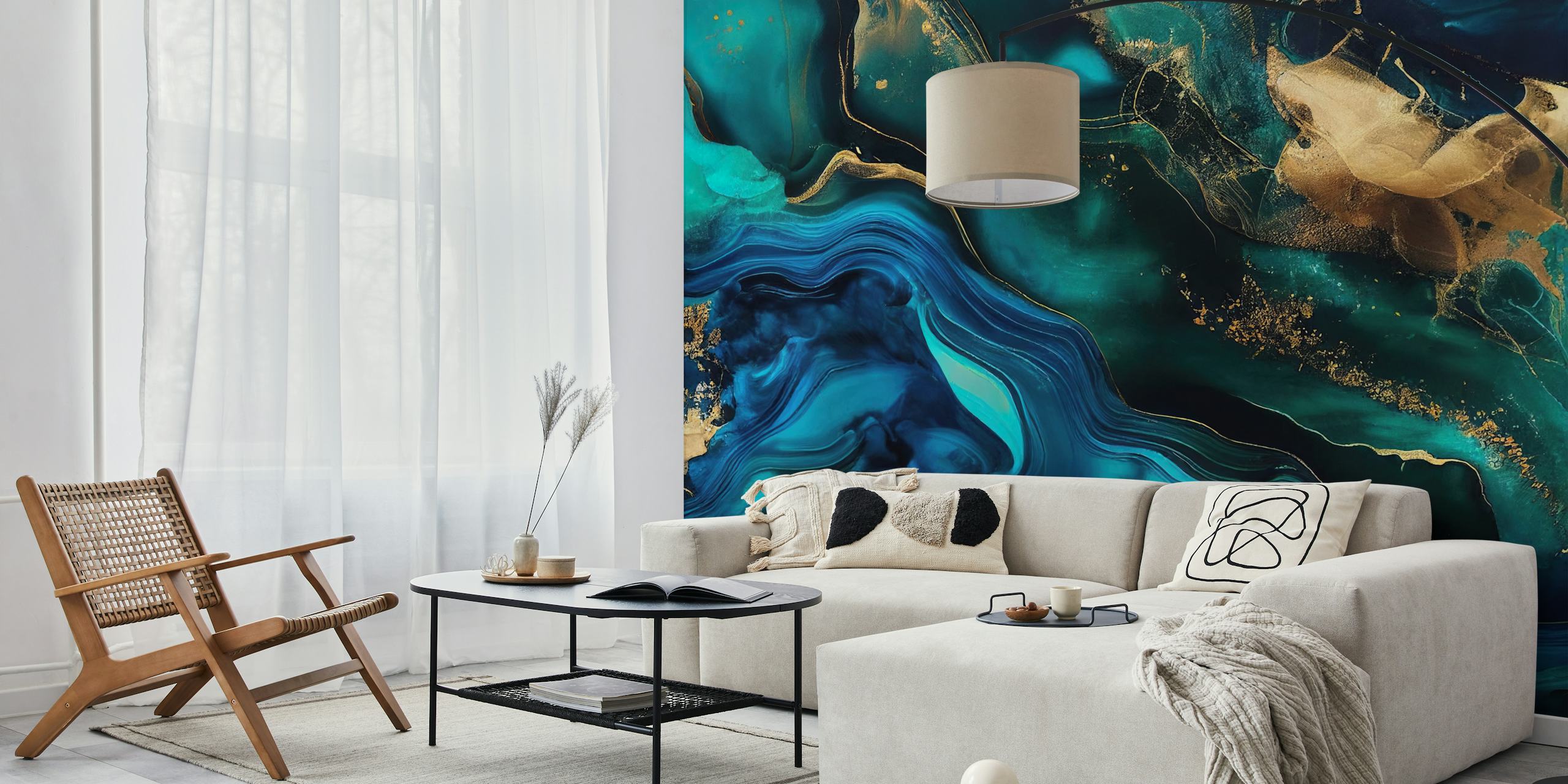 tapeta Blue Gold Luxury Marble v pokoji