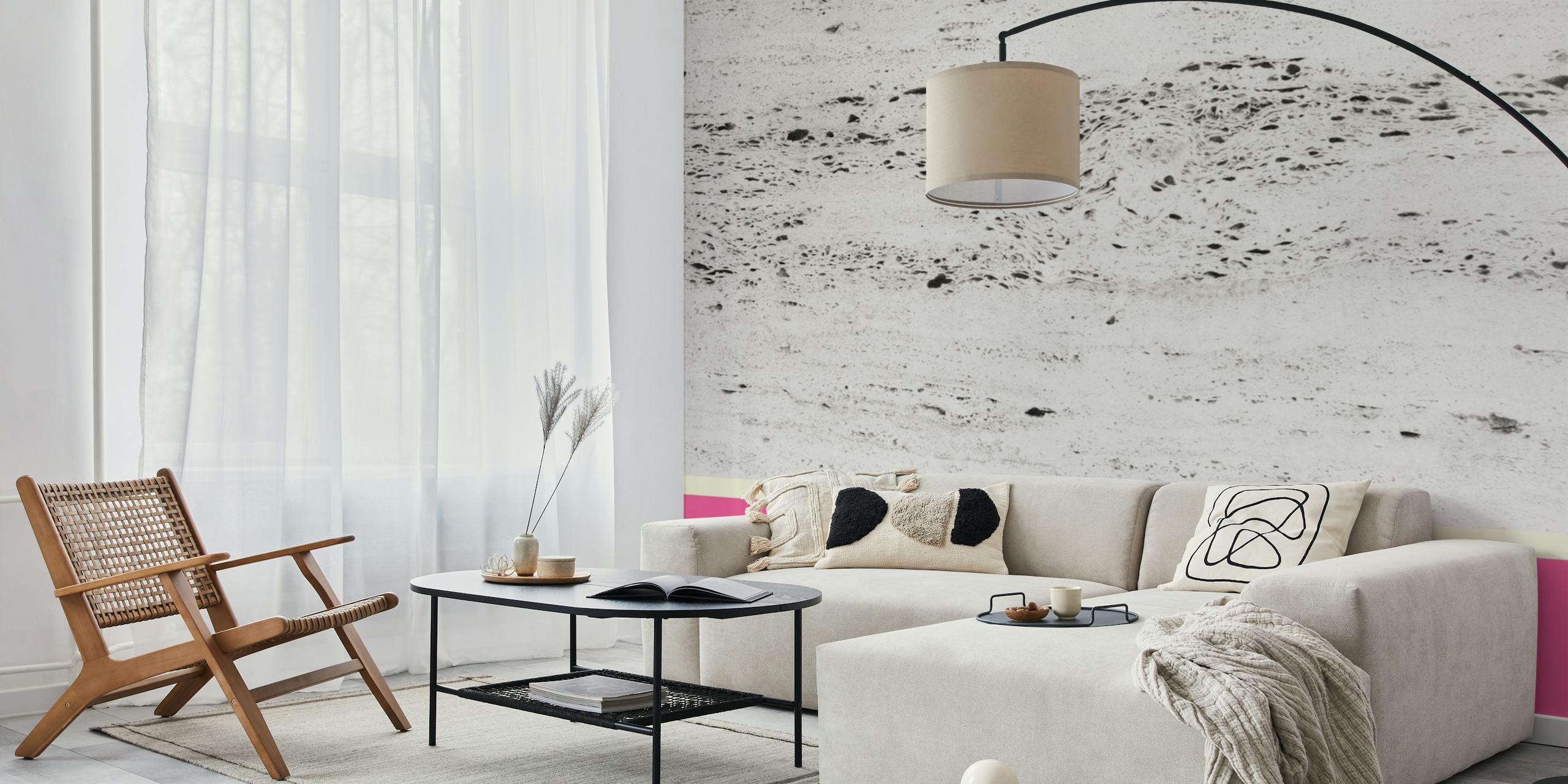 Pink and pale yellow wallpaper design on wall