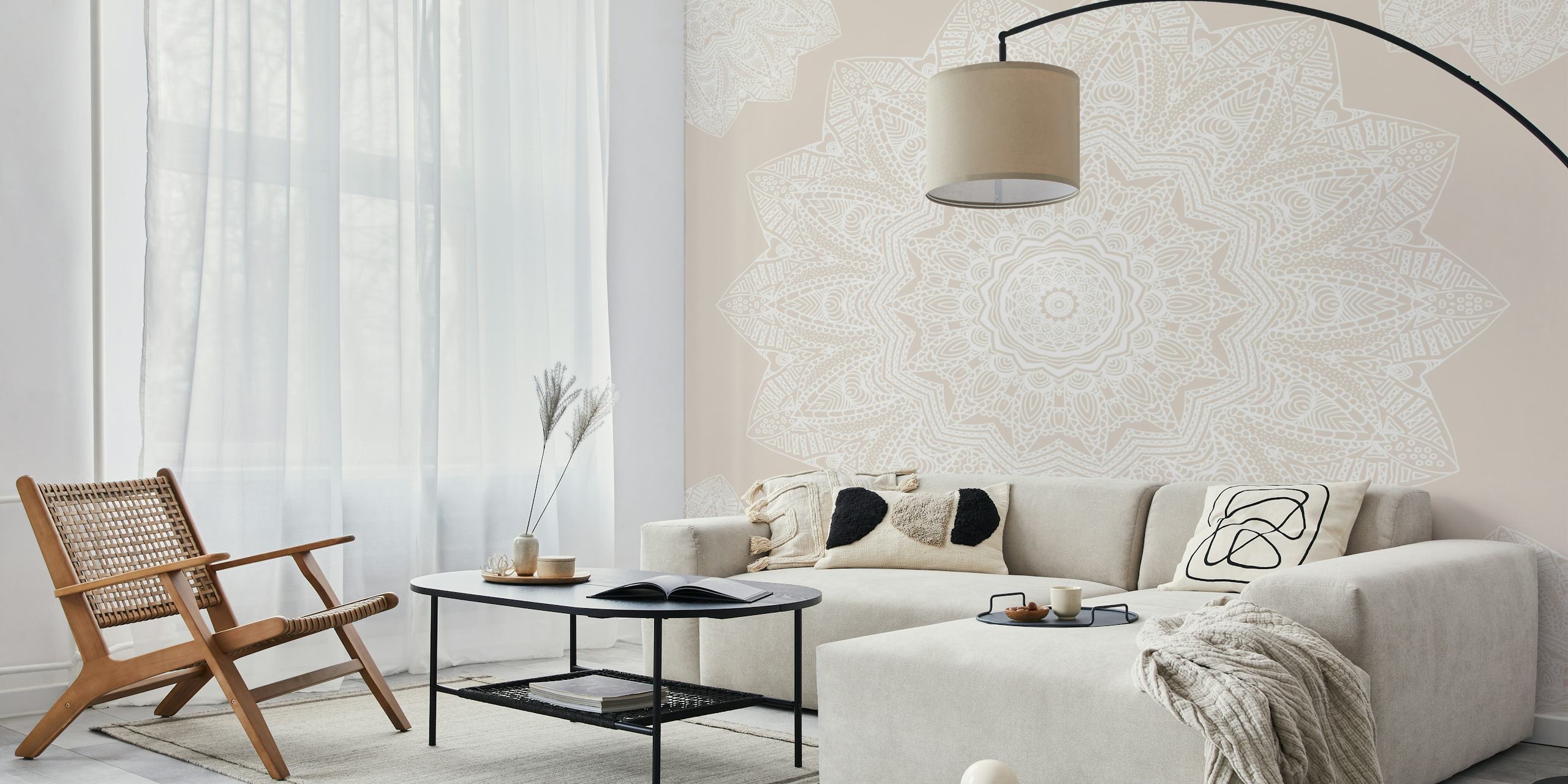 Beige mandala wallpaper in a room