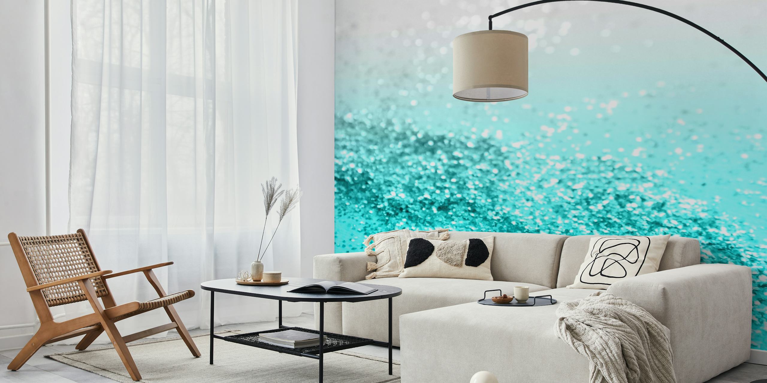 Carta da parati Aqua Teal Ocean Glitter con una sfumatura dal chiaro allo scuro che incarna lo scintillio del mare