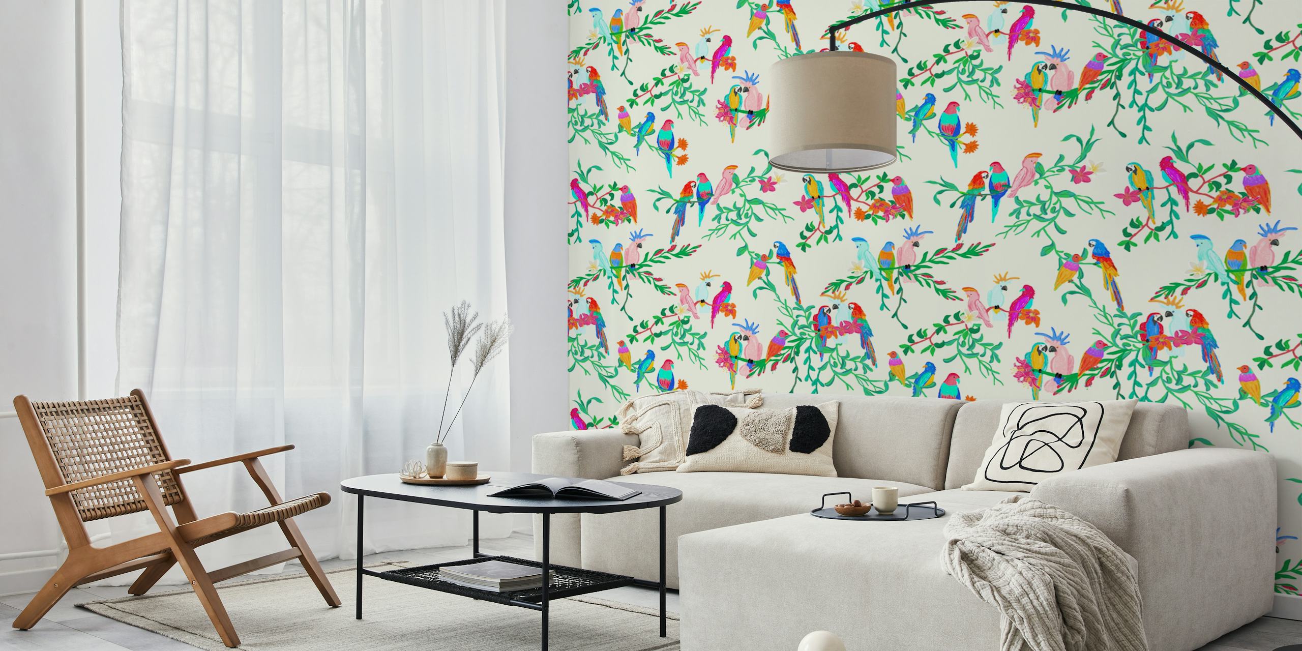 Tropical Birds in Jungle tapet i et rum