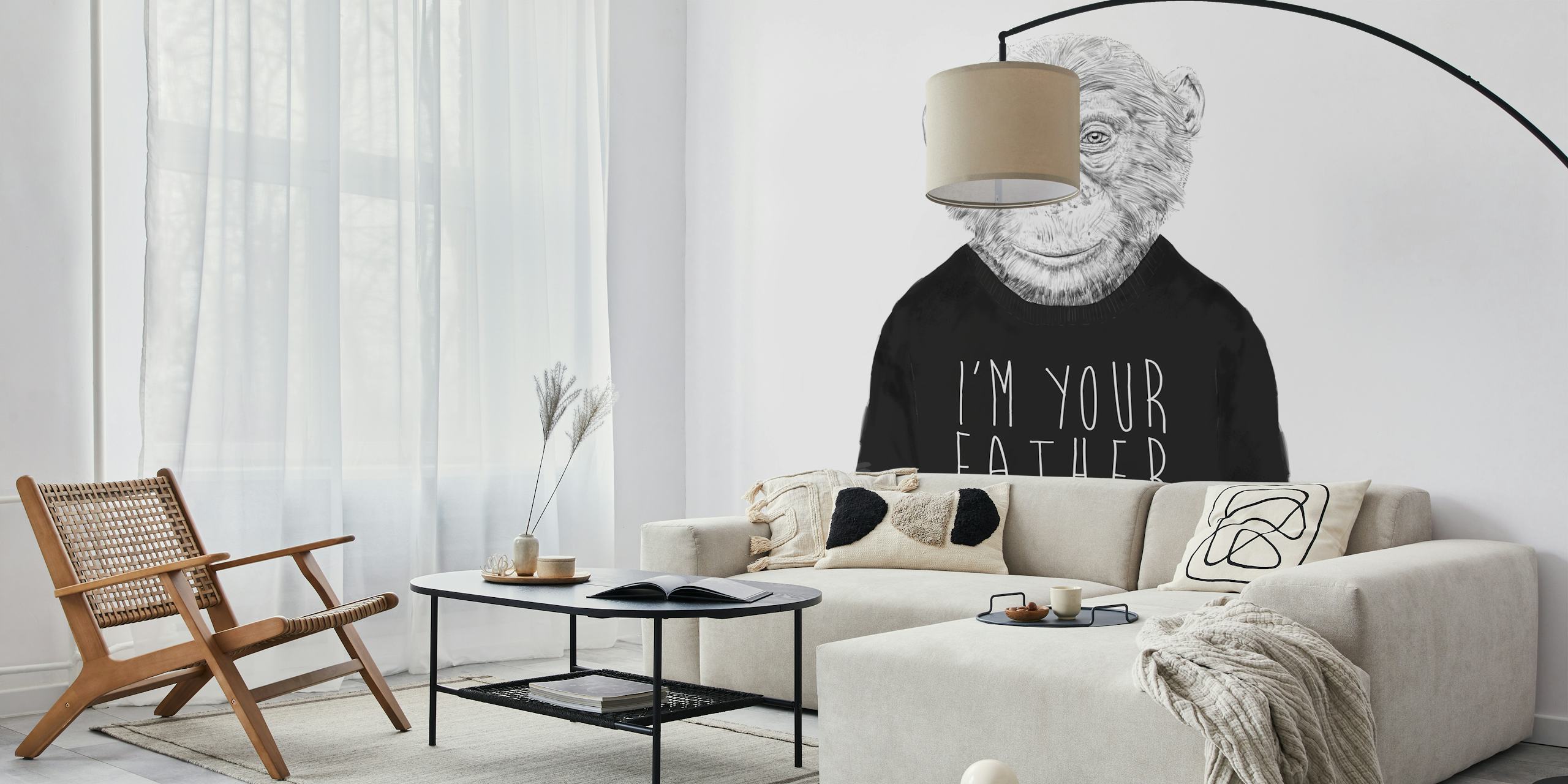 Tapetdesign med en leken sjimpanse