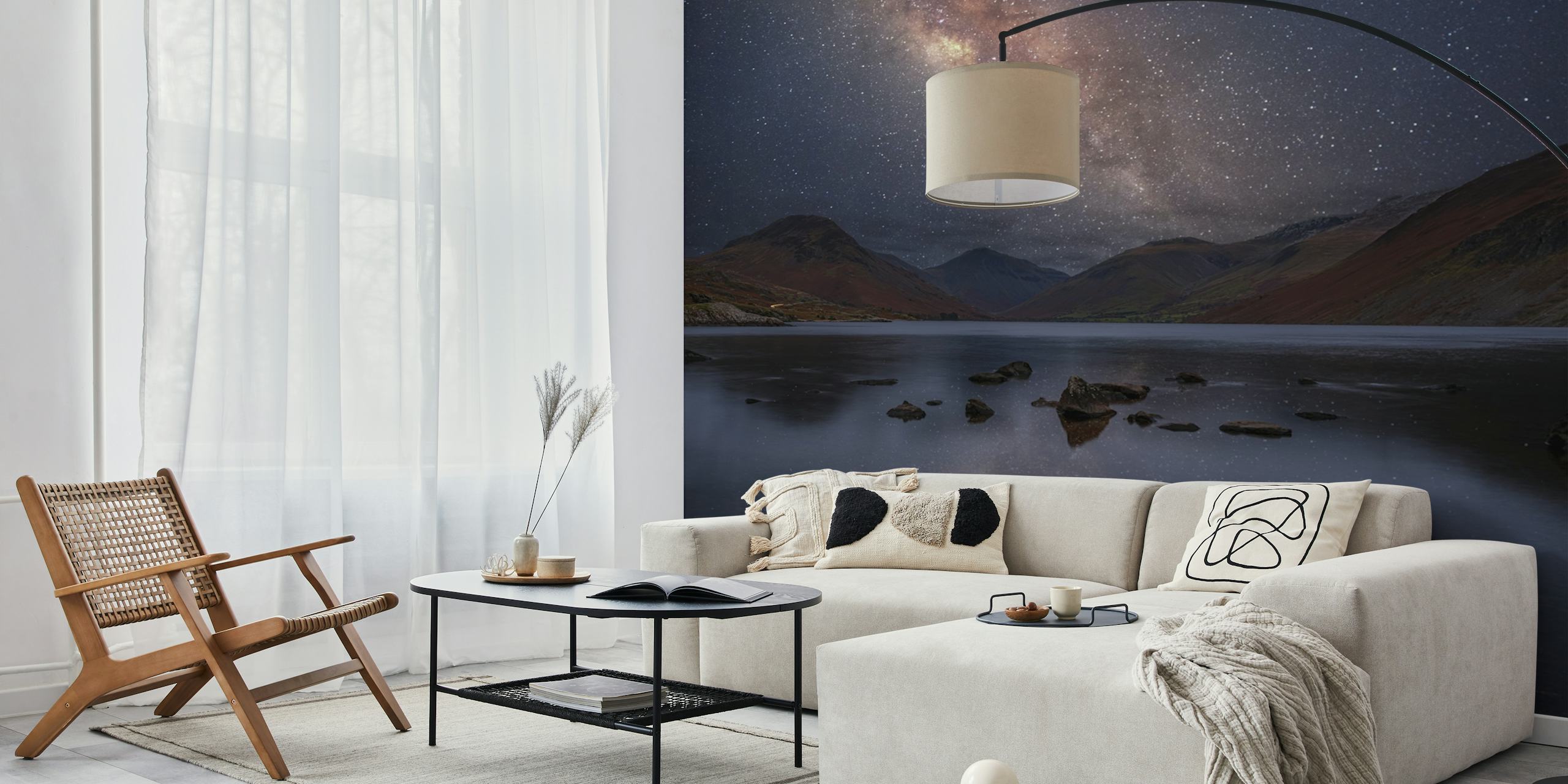 Night sky with stars and milky way reflected in water wallpaper